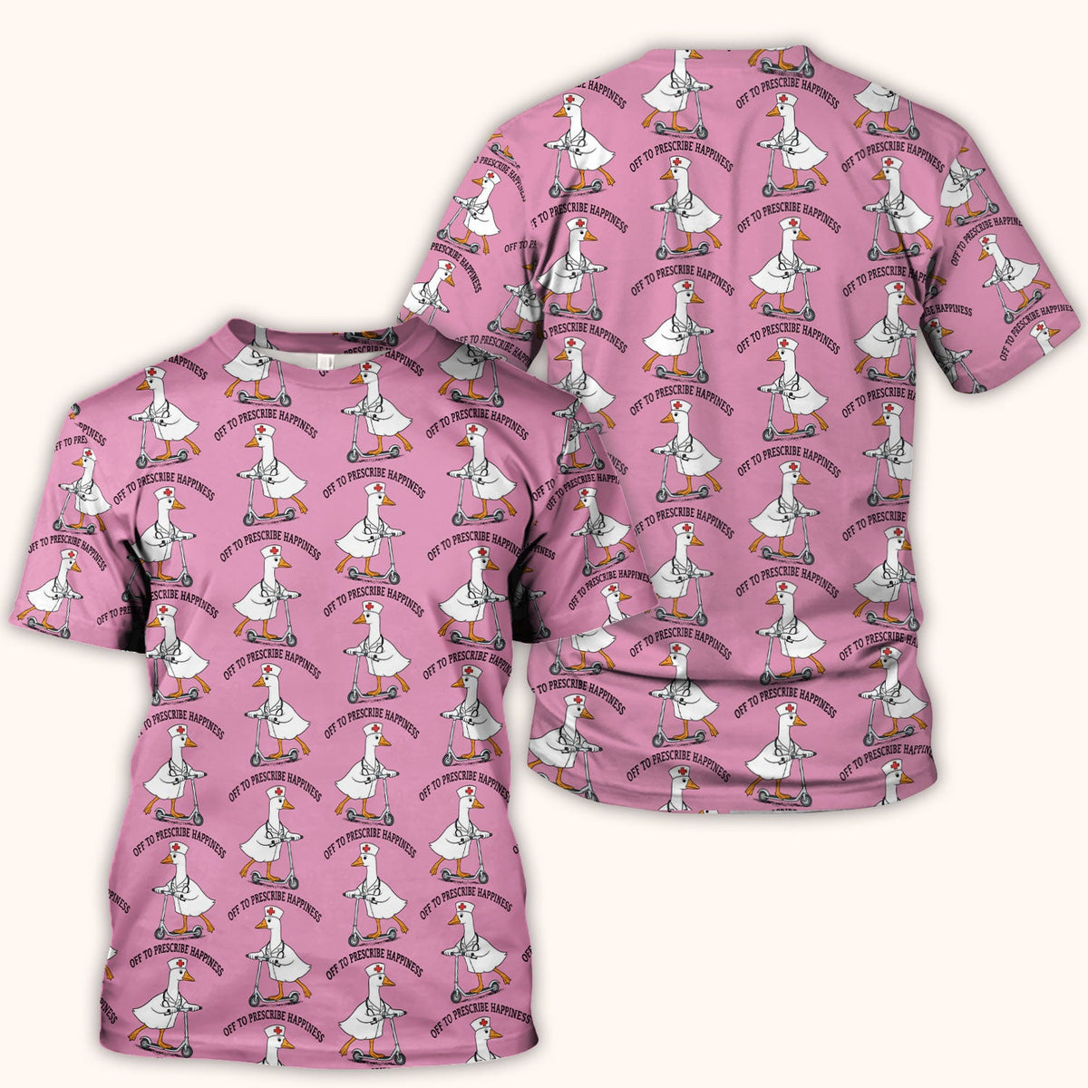Nurse Goose Scooter Print Scrub Top, Breathable Fabrics Nursing Uniform