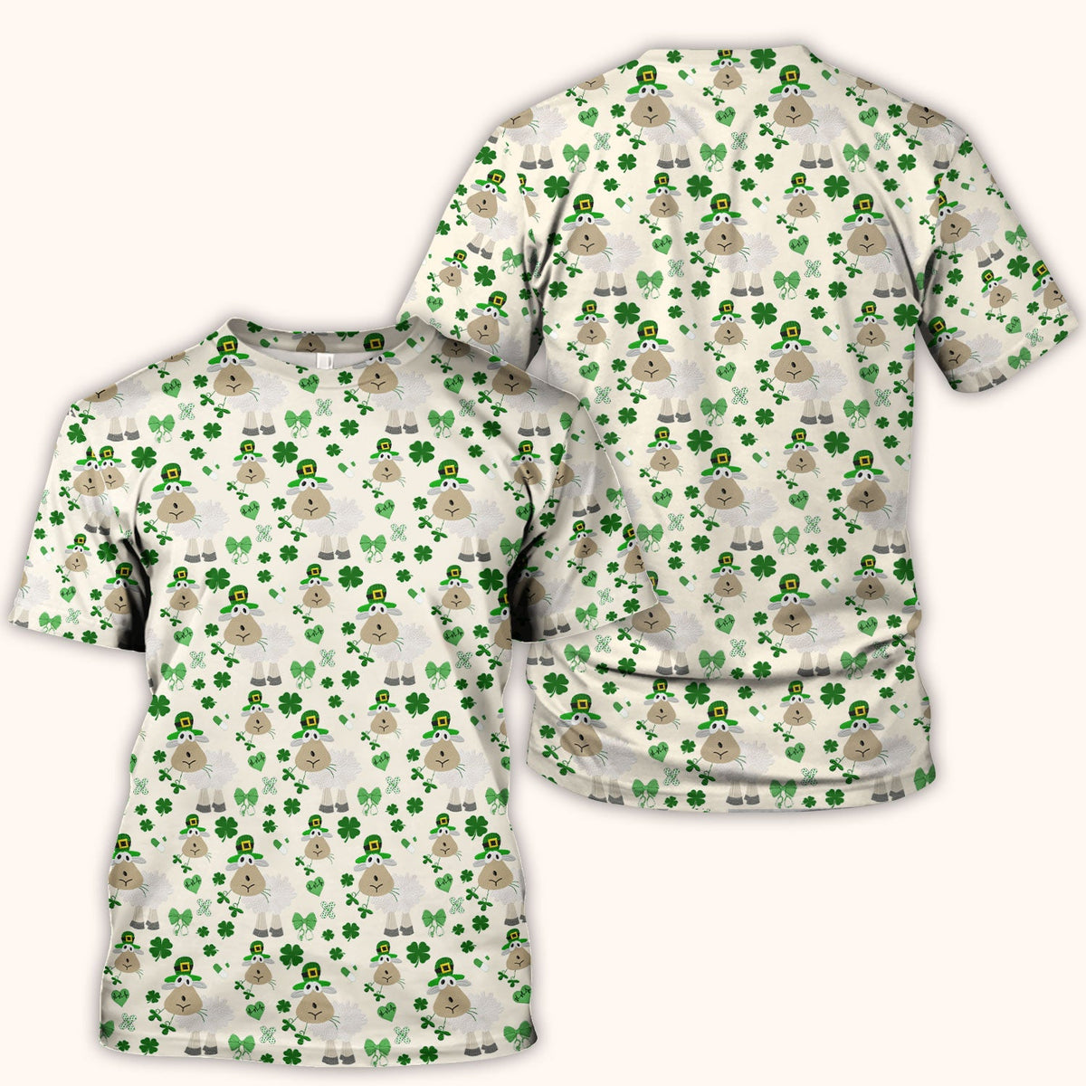 Nurse St. Patrick's Day Scrubs Top, Cute Sheep Shamrock Pattern Nurse Shirt, Breathable Fabrics Nursing Uniform