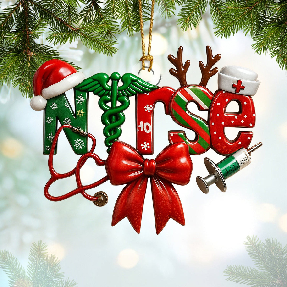 Stethoscope Syringe Nurse Ornament - Christmas Gift