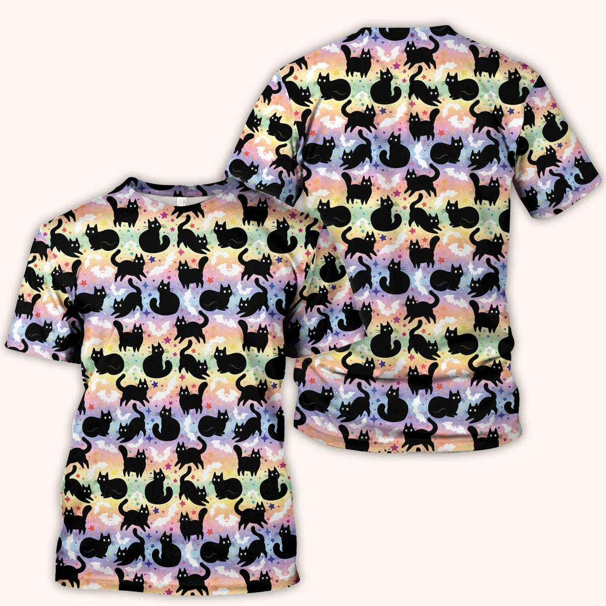 Pastel Star Black Cat Nurse Scrub Top