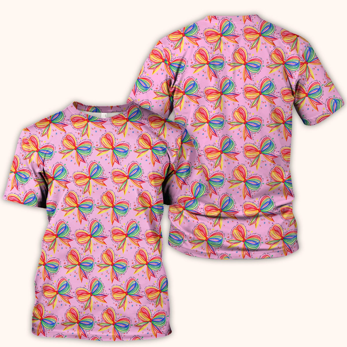 Colorful Rainbow Bow Pattern Scrub Top, Comfortable Scrubs for Nurses