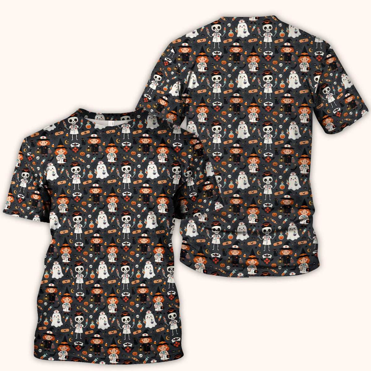 Witch Skeleton Nurse Scrub Top - Halloween Gift