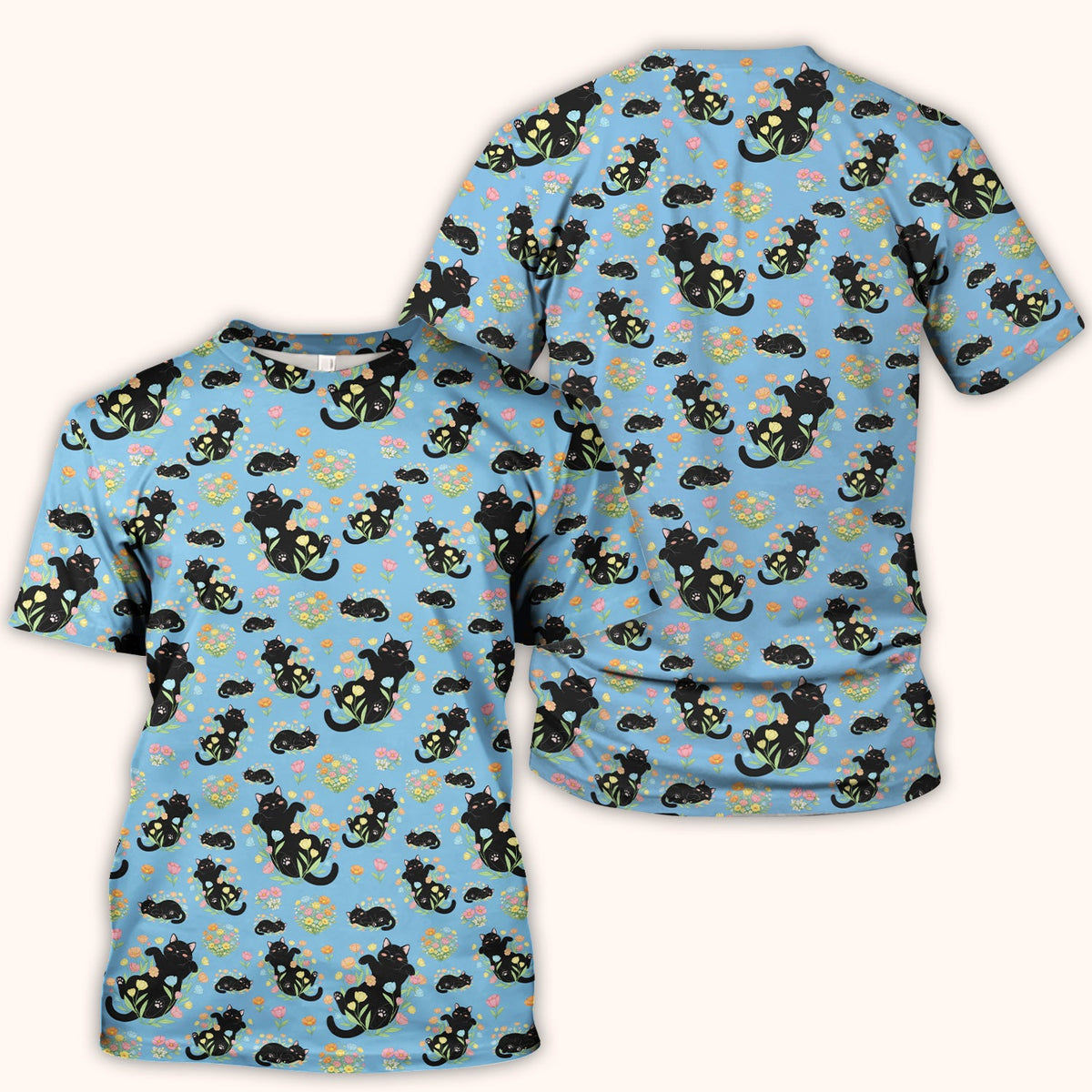 Cats Cute Poses Floral Nurse Scrub Top