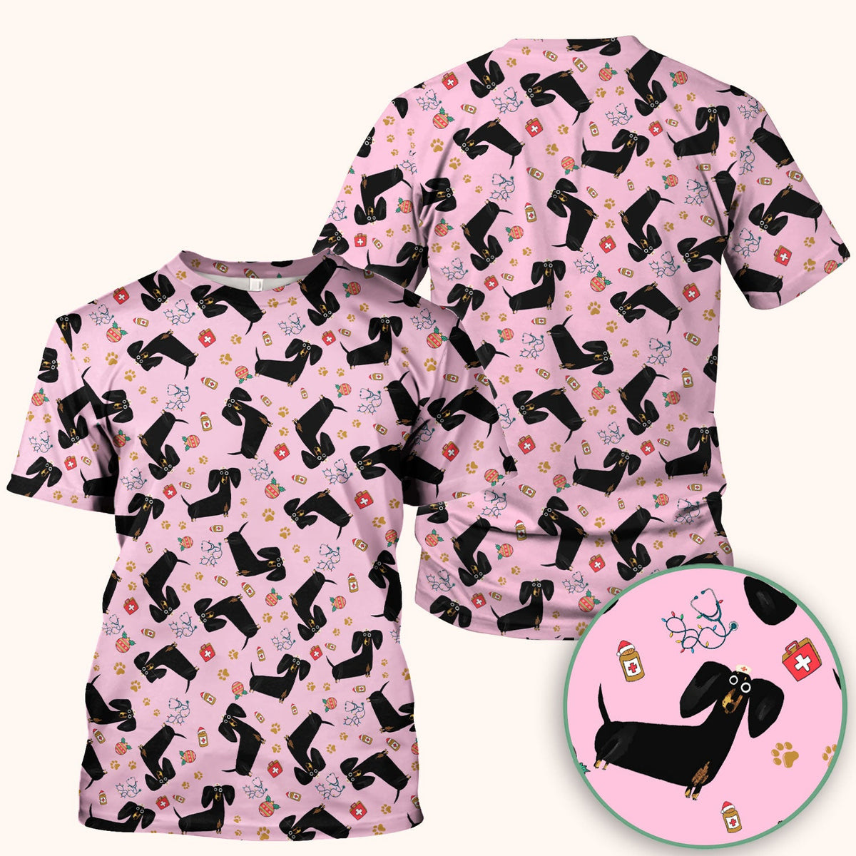 Black Dachshund Nurse Scrub Top - Gift For Dog Lover