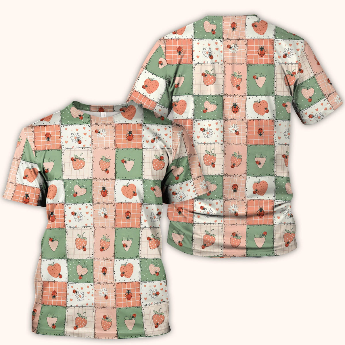 Strawberry Ladybug Patchwork Nurse Scrub Top