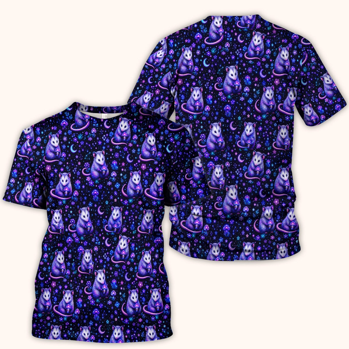 Neon Opossum Mushroom Galaxy Nurse Scrub Top