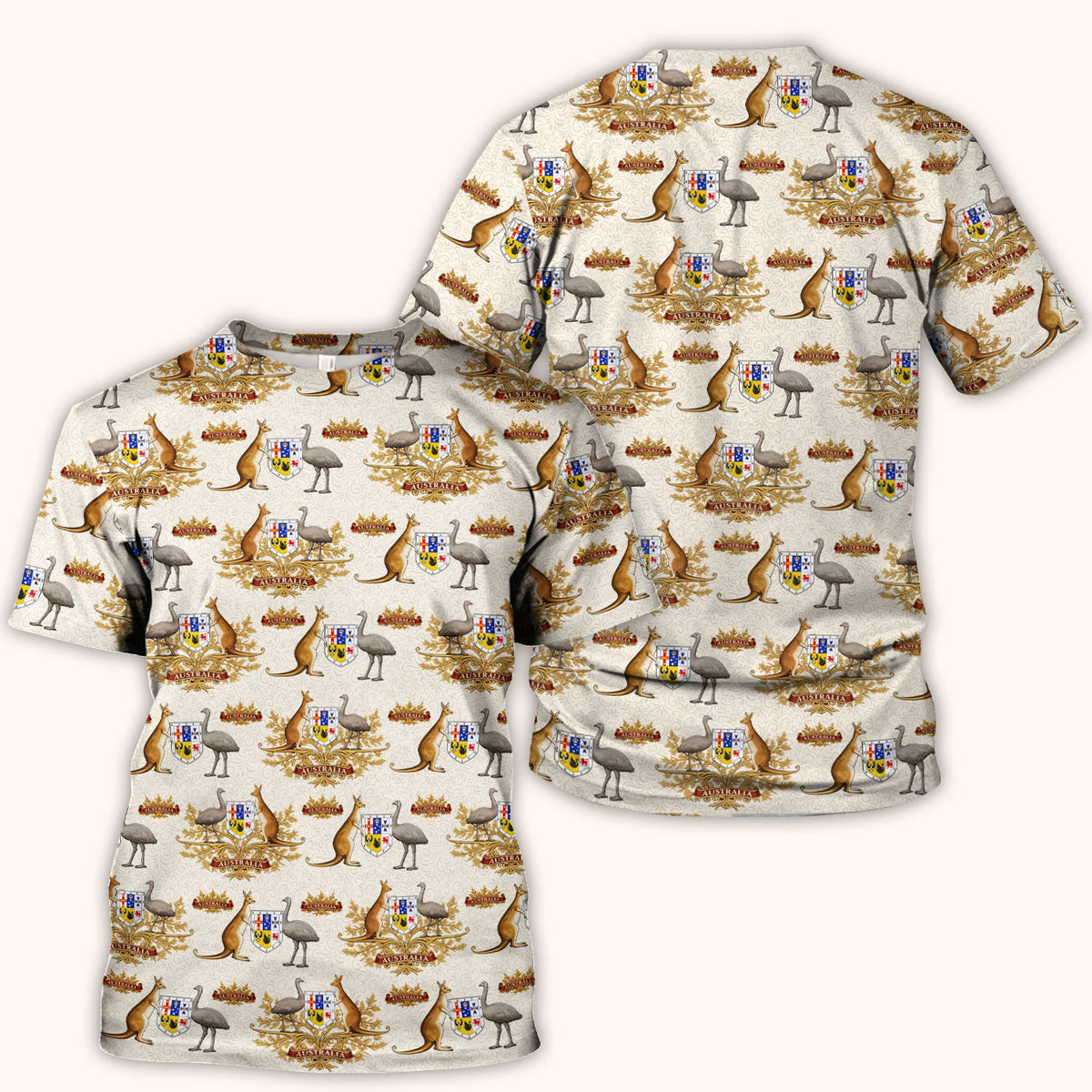 Australian Kangaroo Emu Crest Pattern Scrub Top, Comfortable Scrubs for Nurses
