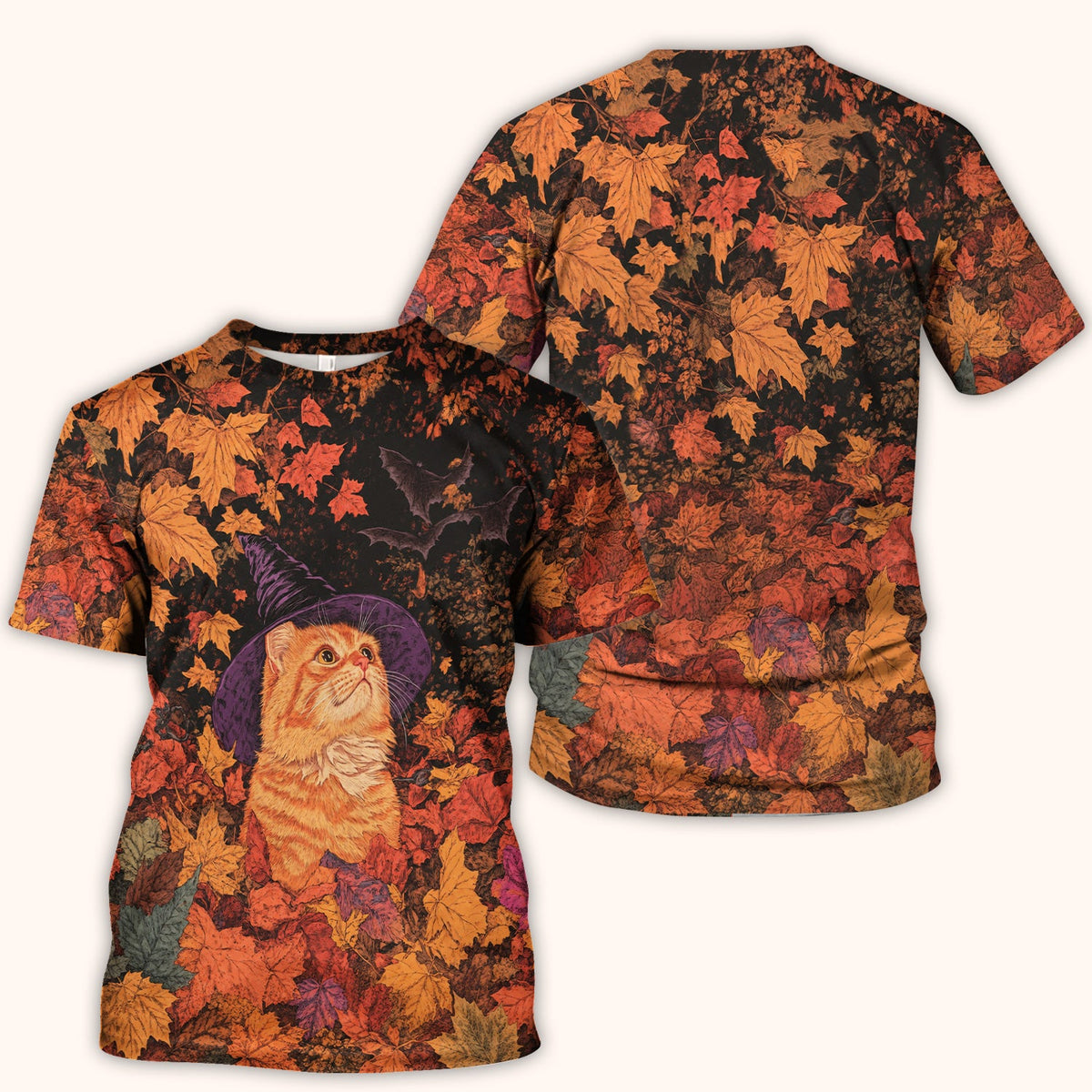 Autumn Cat Fall Leaves Nurse Scrub Top