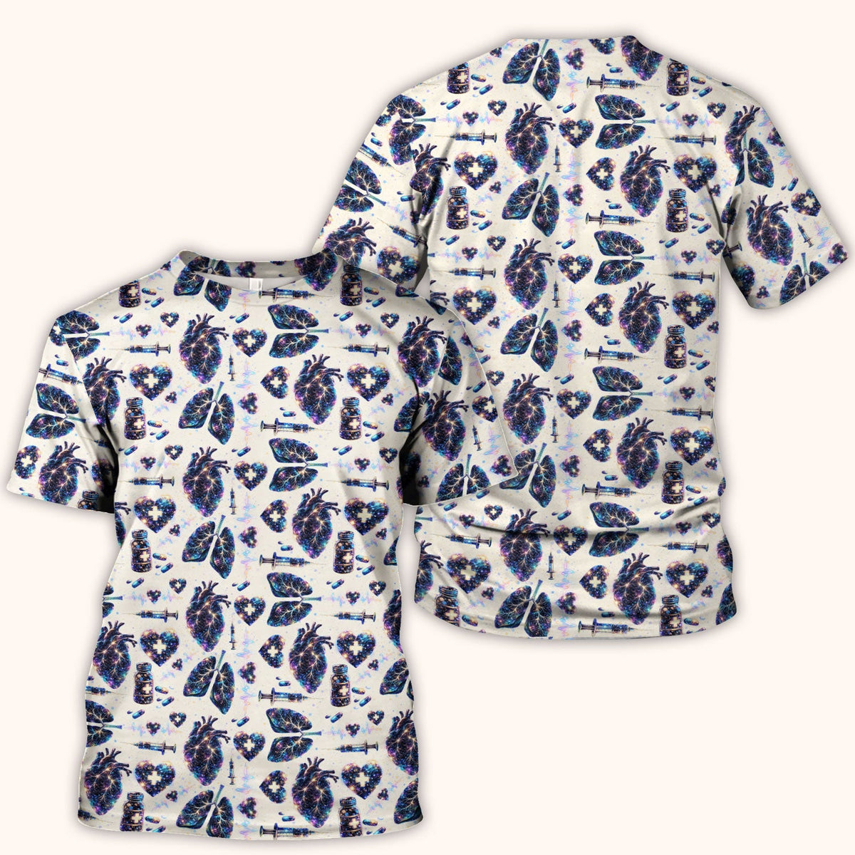 Galaxy Anatomical Heart Lung Syringe Nurse Scrub Top