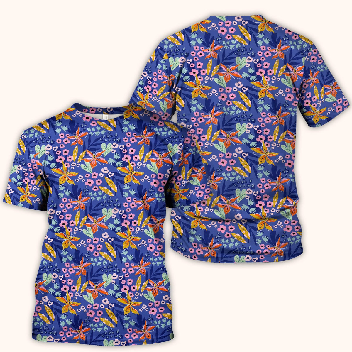 Blue Lily Floral Garden Nurse Scrub Top