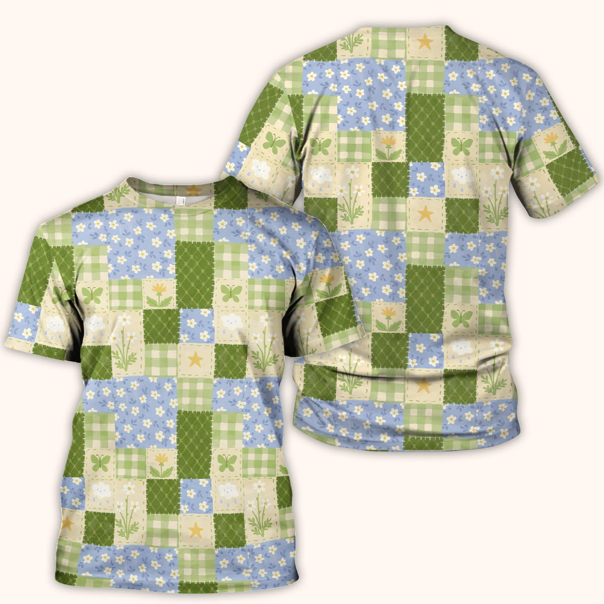 Green Patchwork Clover Floral Nurse Scrub Top