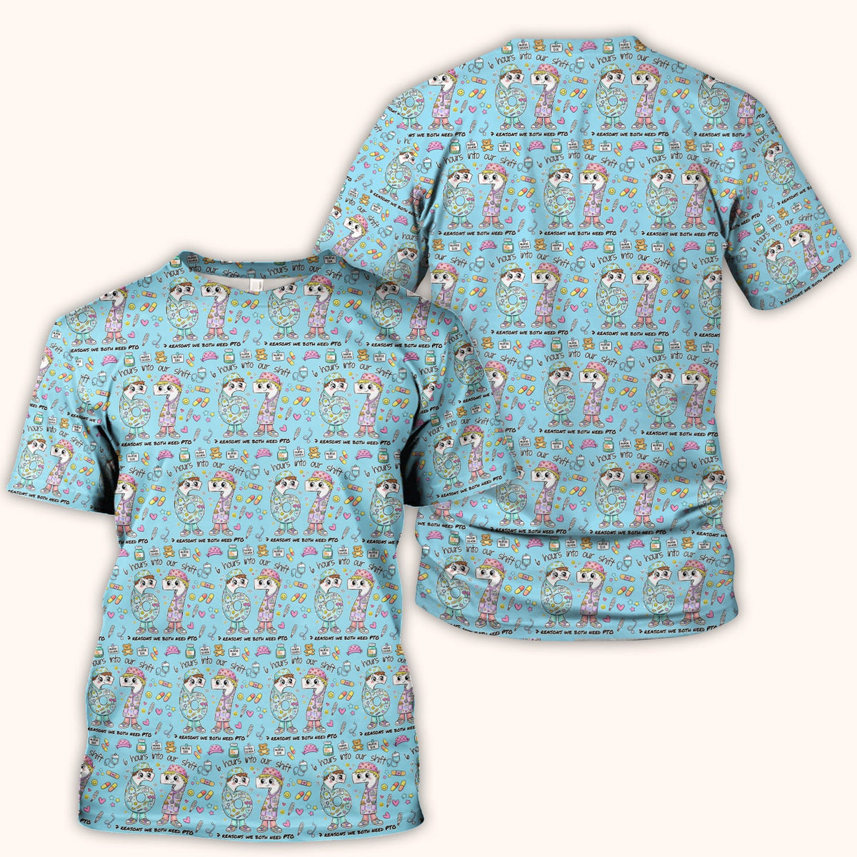 Six Hours Into Shift Blue Nurse Scrub Top