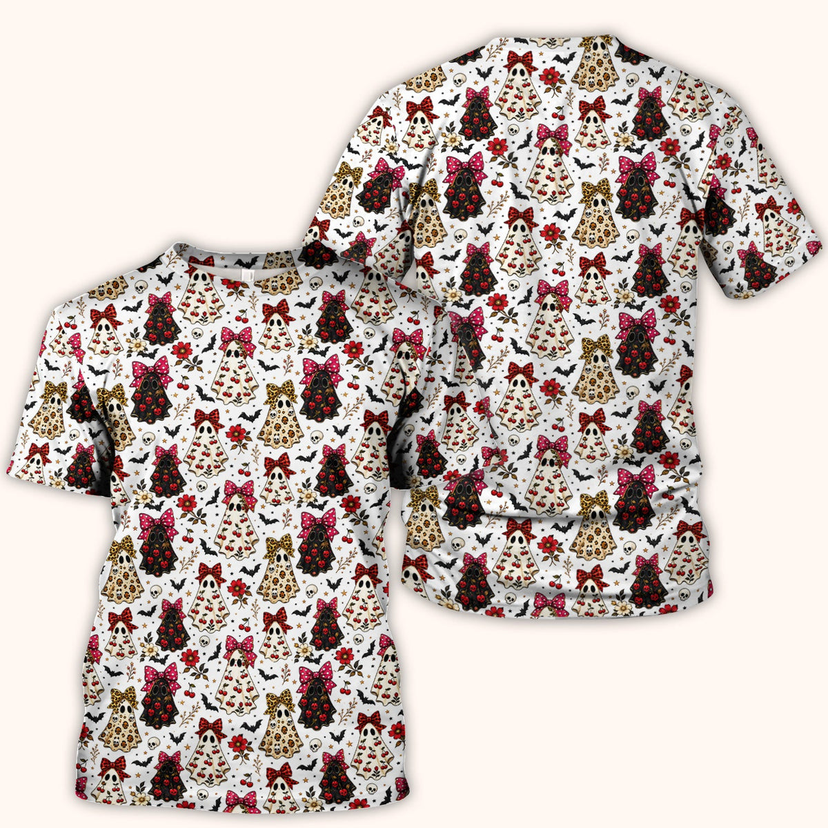 Spooky Ghost Pattern Nurse Scrub Top