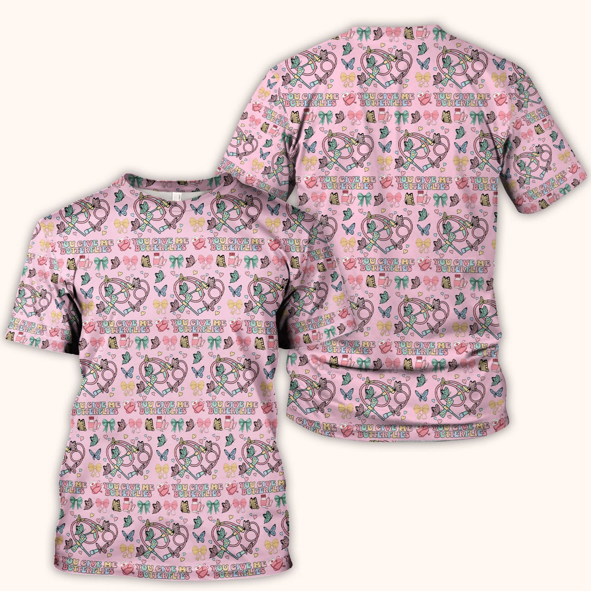 Butterfly Heart Nurse Scrub Top - Valentines Day Gift
