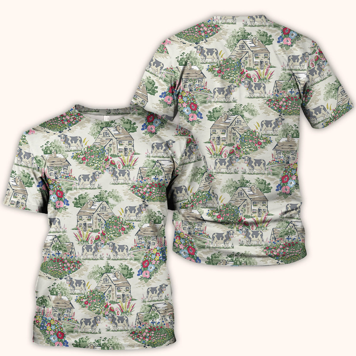 Countryside Cows Cottage Garden Nurse Scrub Top