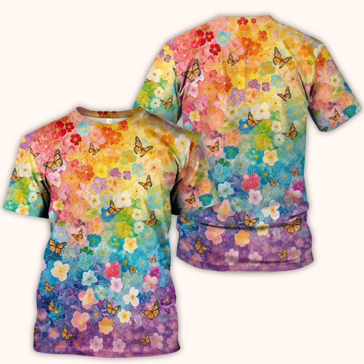 Rainbow Butterfly Floral Blossom Nurse Scrub Top