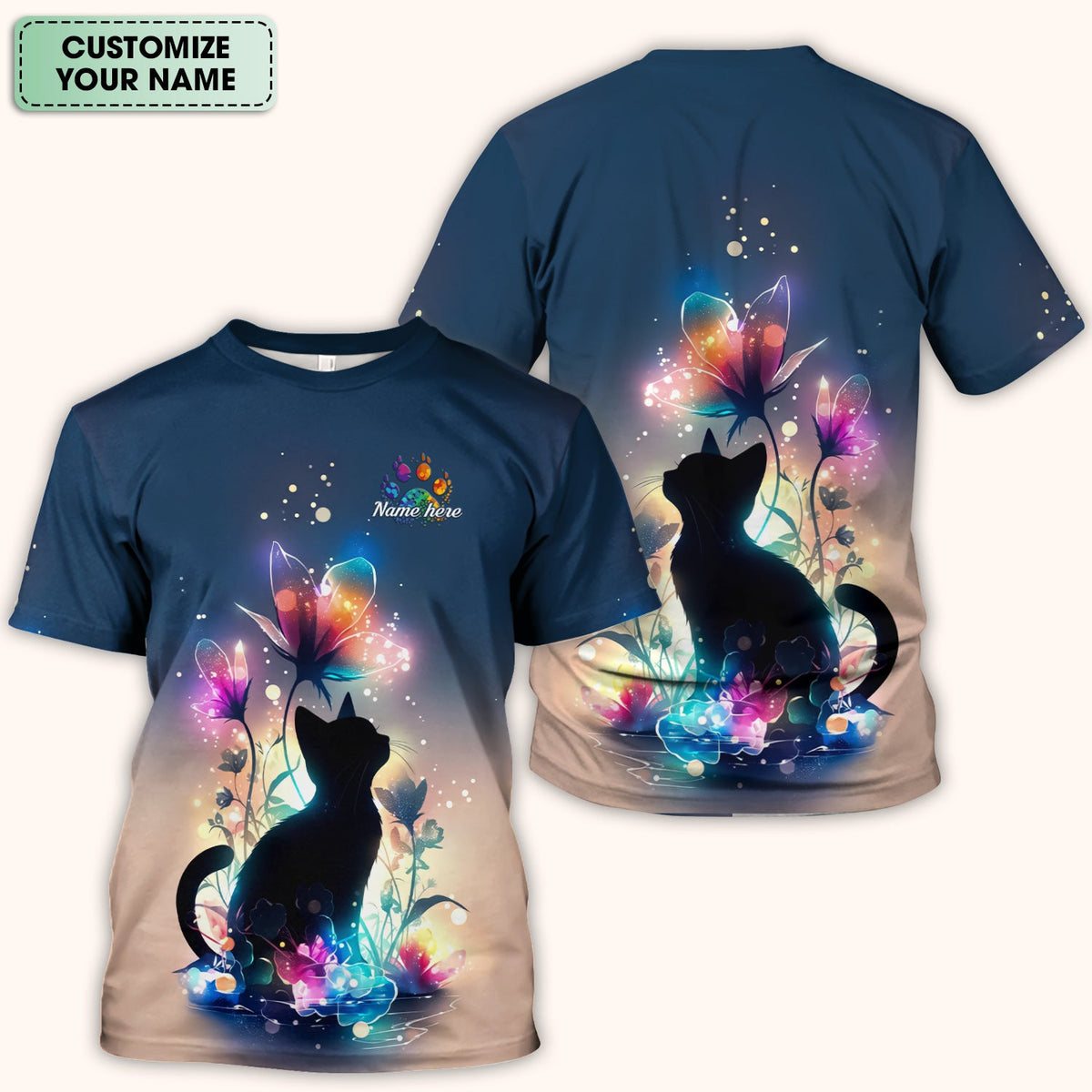 Personalized Cat Floral Glow Nurse Scrub Top