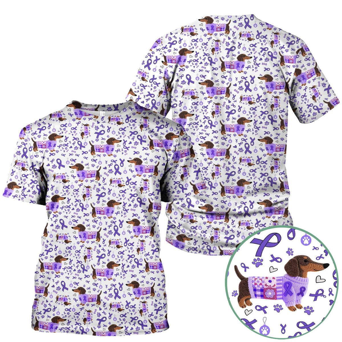 Purple Ribbon Dachshund Nurse Scrub Top