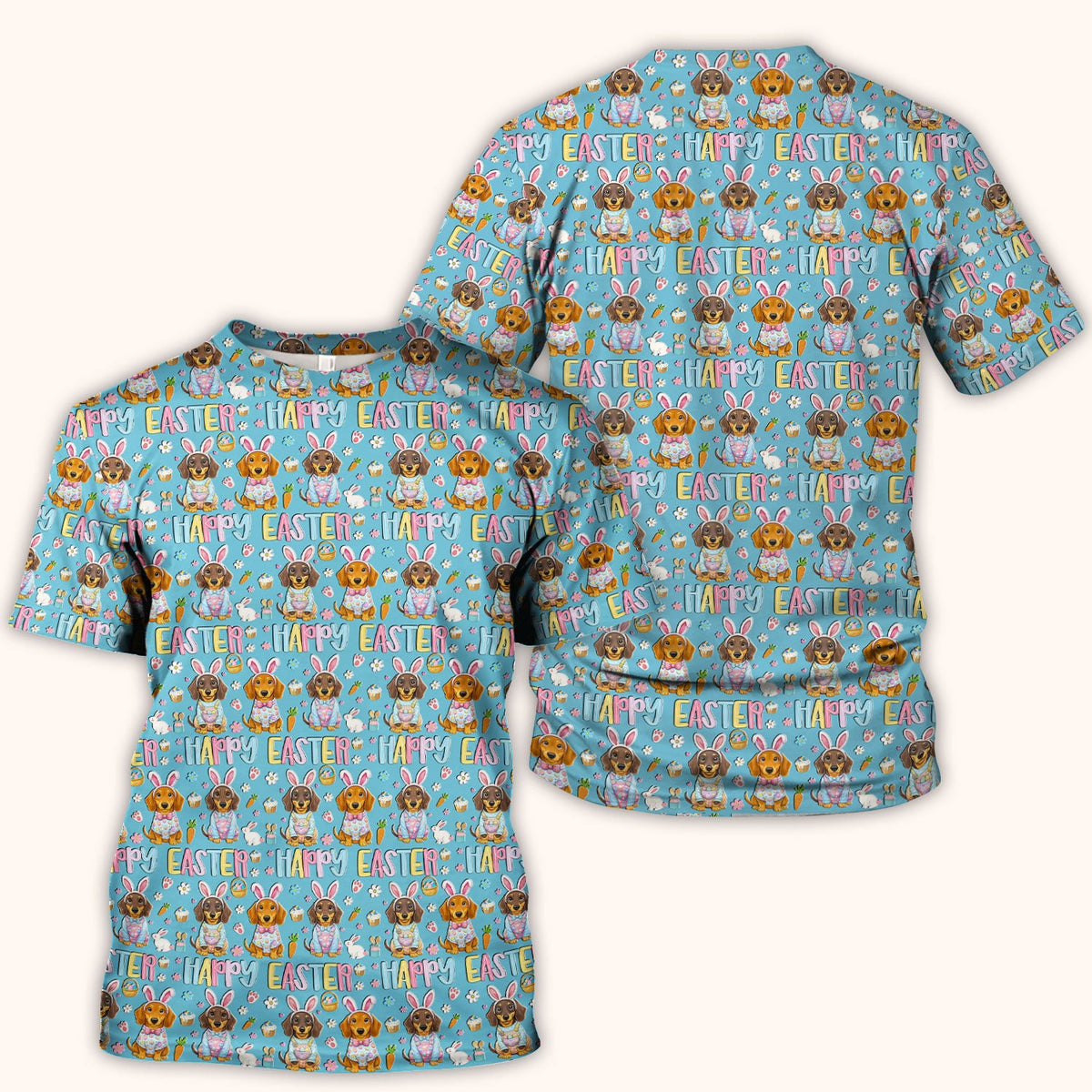 Happy Easter Dachshund Bunny Print Scrub Top, Comfortable Scrubs for Nurses