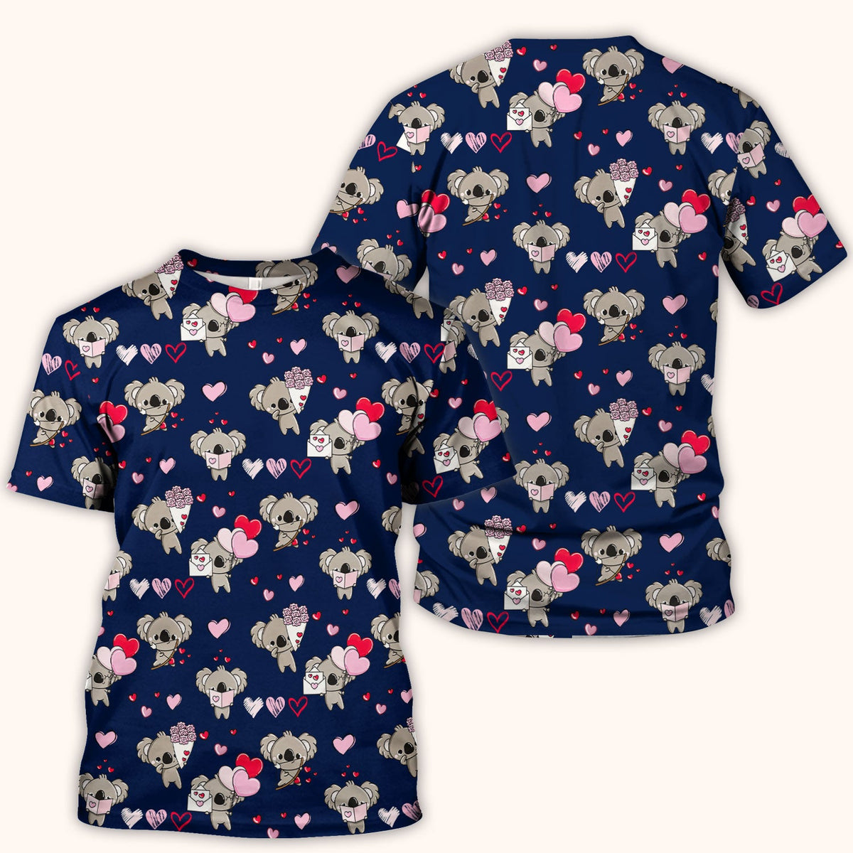 Valentine Koala Holding Flowers Cute Print Scrub Top, Comfortable Scrubs for Nurses