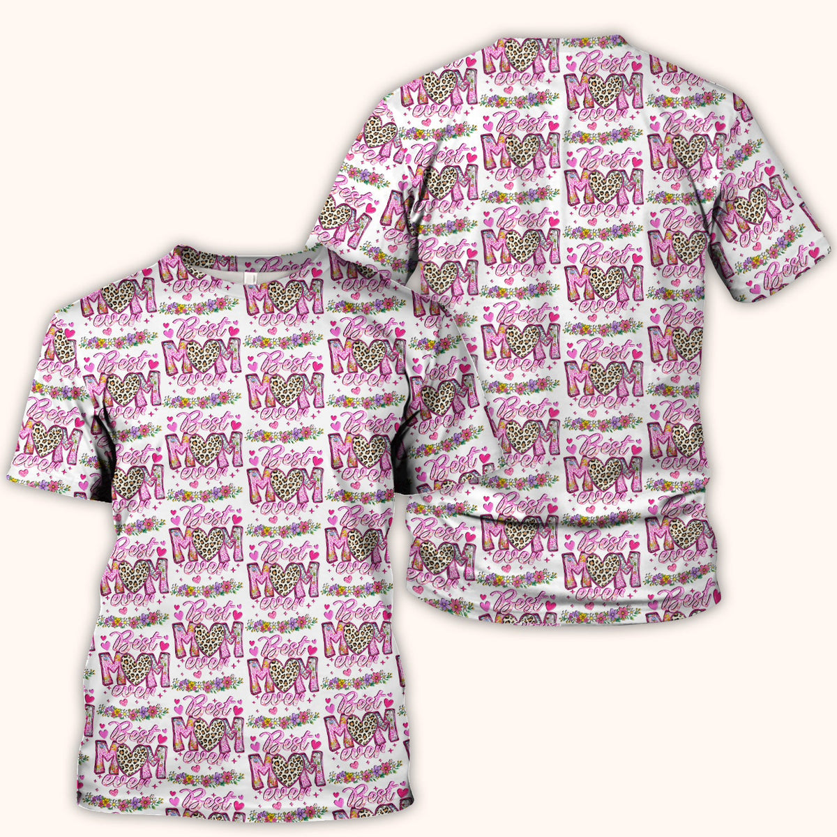 Best Mom Ever Leopard Heart Nurse Scrub Top