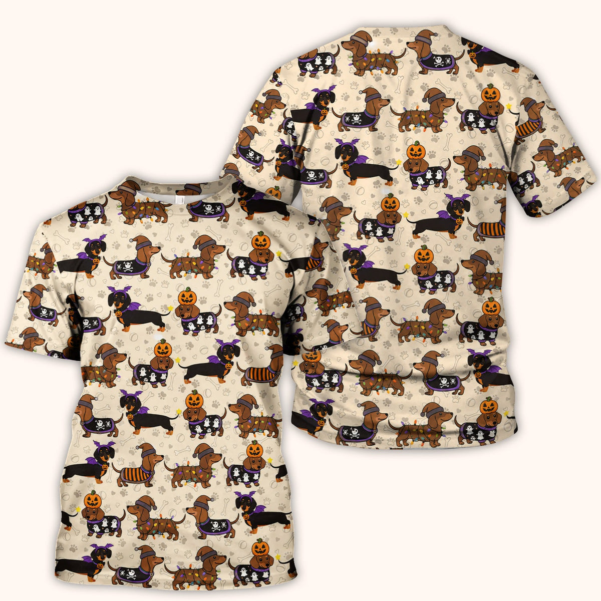 Dachshund Pumpkin Ghost Nurse Scrub Top - Halloween Gift