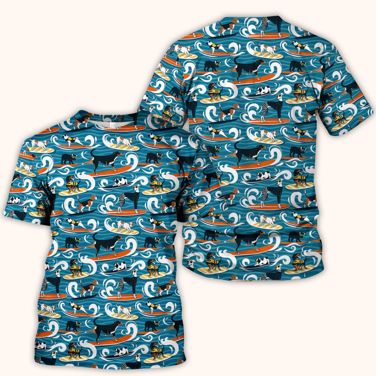 Surfing Dogs Ocean Wave Nurse Scrub Top