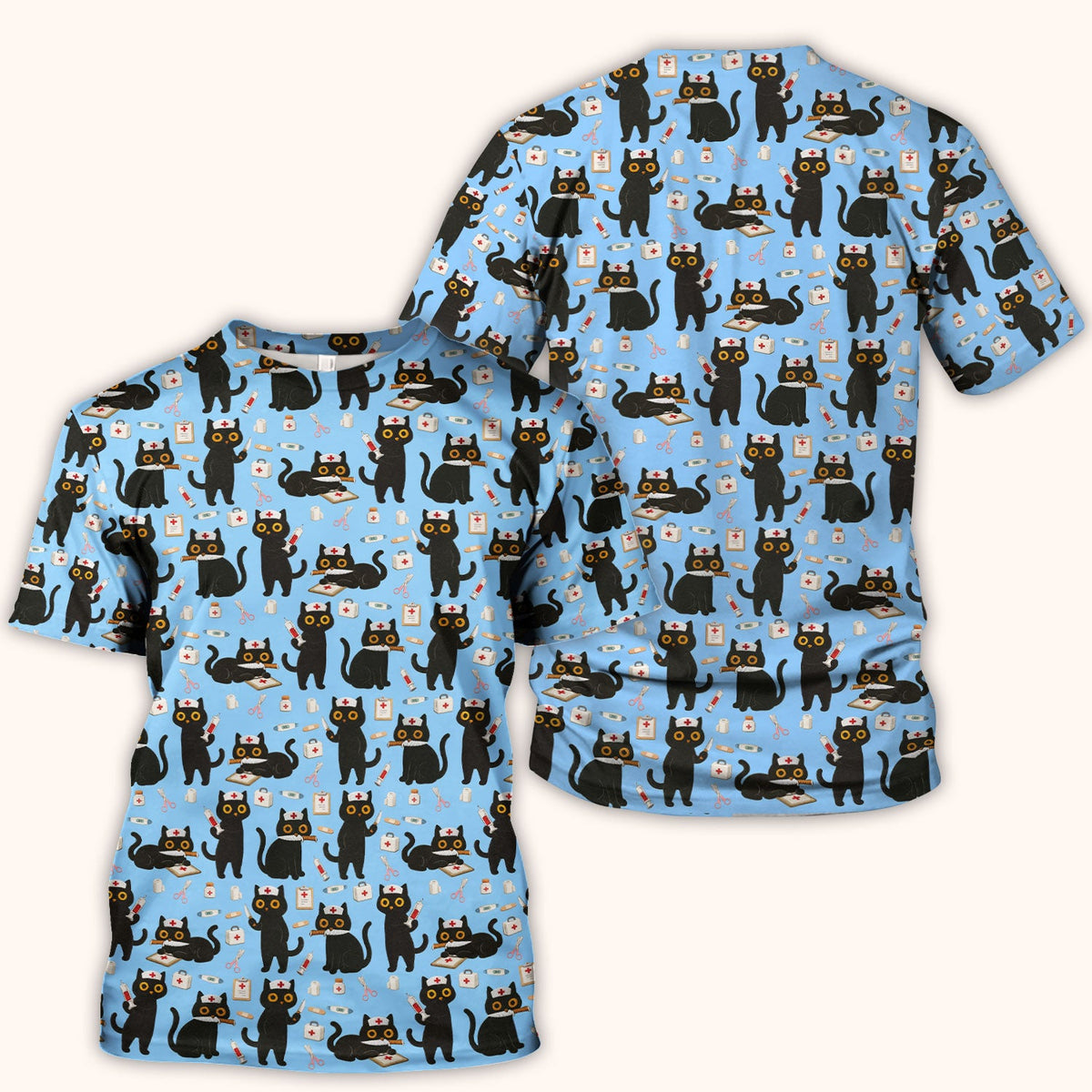 Cute Black Cat Nurse Scrub Top