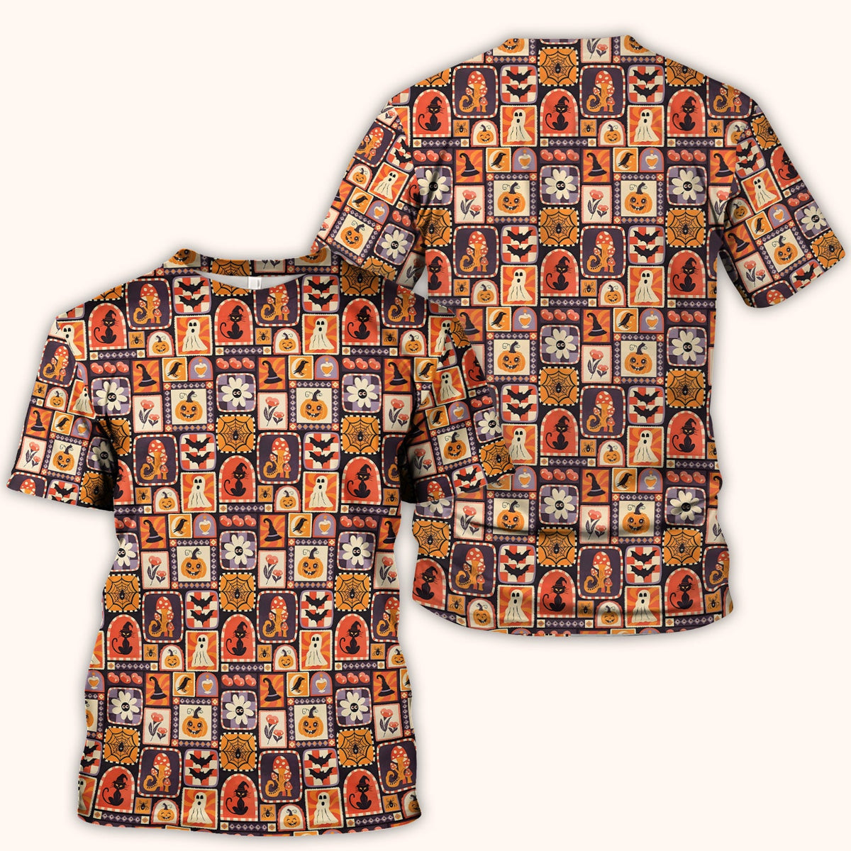 Retro Halloween Patchwork Nurse Scrub Top