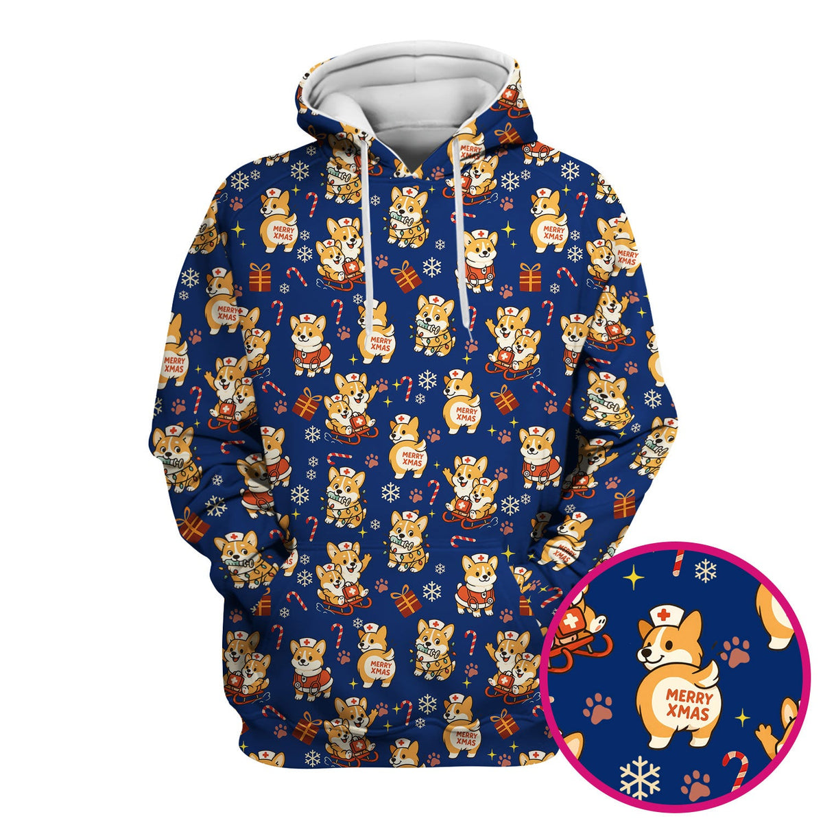 Cute Corgi Dog Scrubs for Christmas - Festive Puppy Pattern Medical Scrub Top - Holiday Christmas Scrubs with Charming Corgi Print