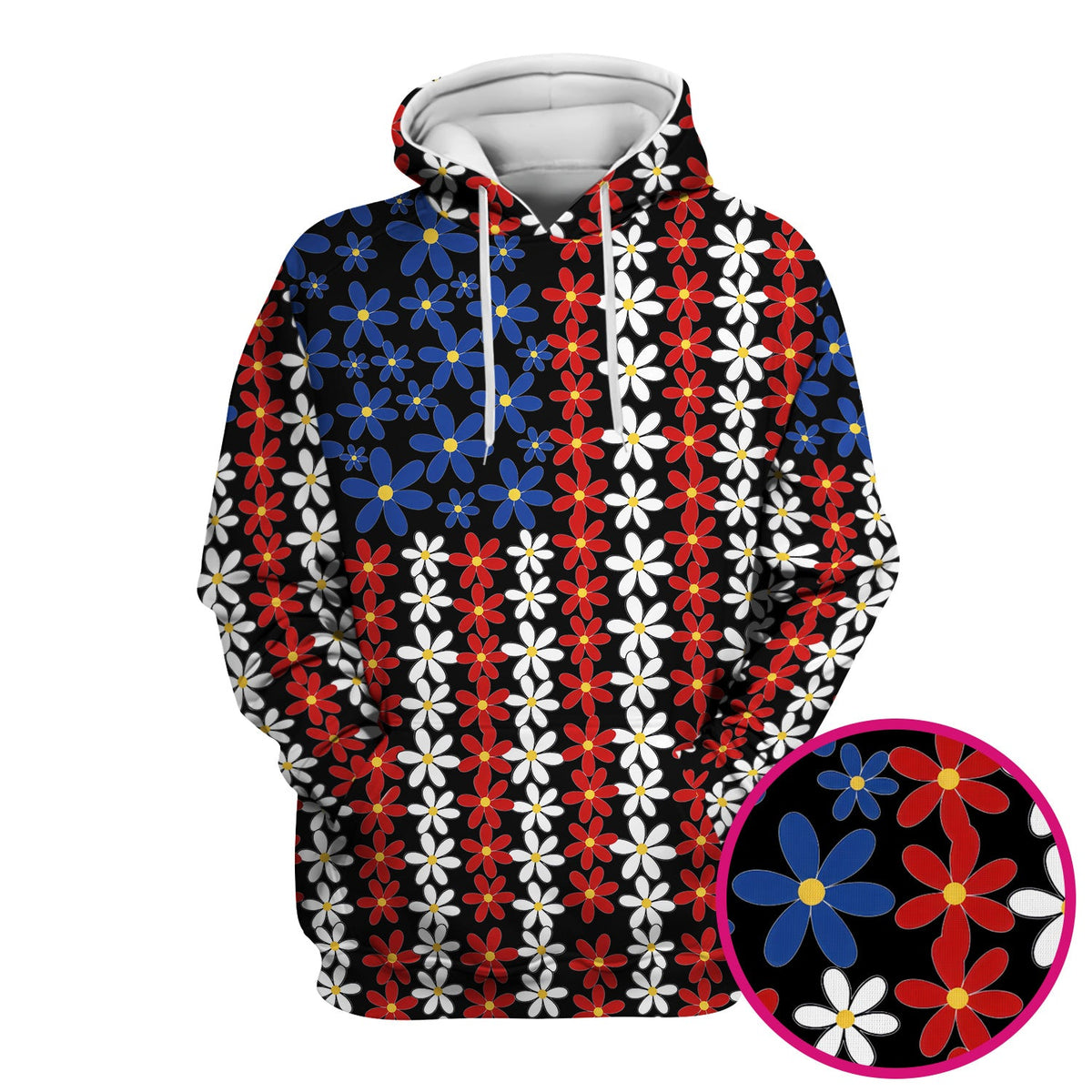 Retro Red Blue Daisy Nurse Scrub Top