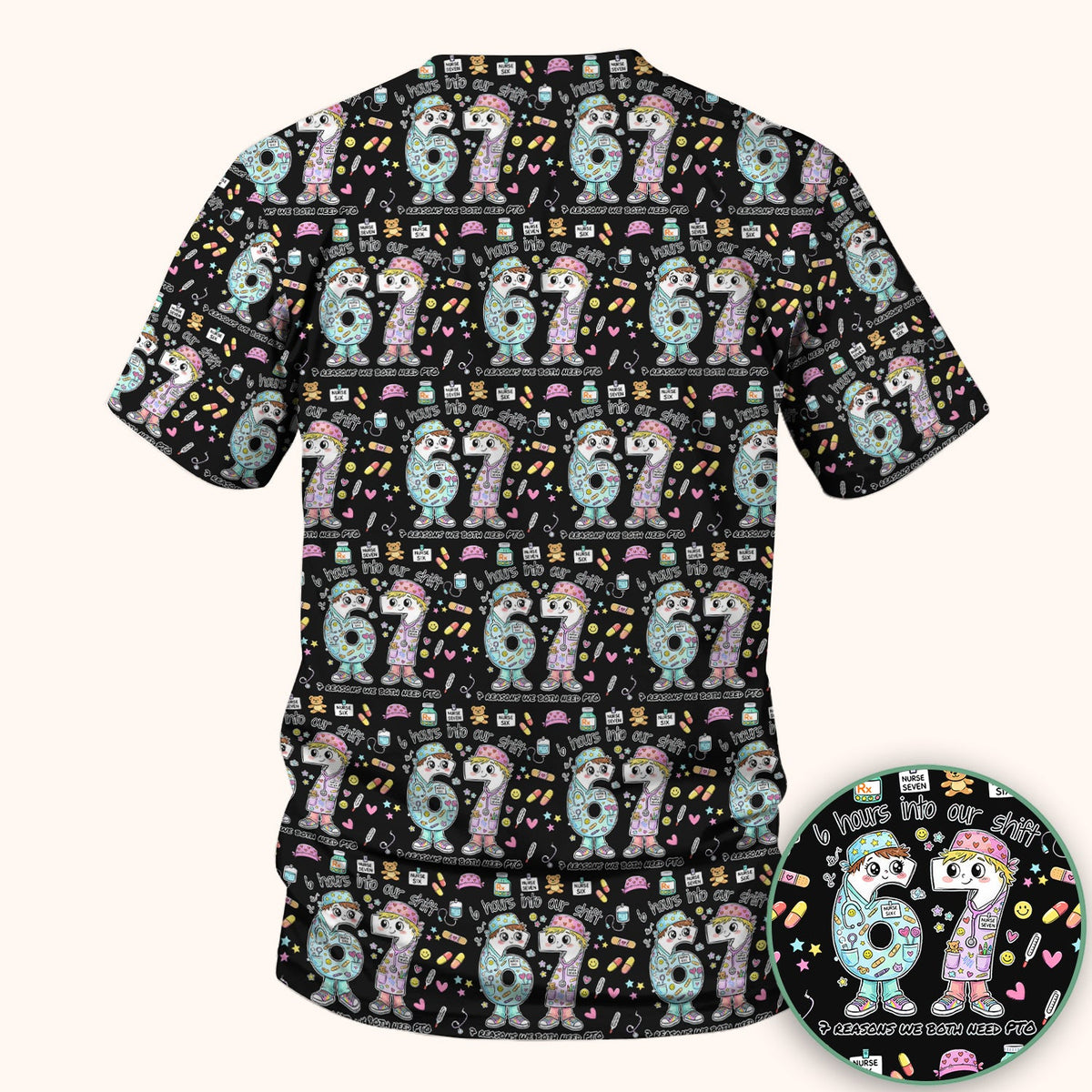 Six Hours Into Shift Blue Nurse Scrub Top
