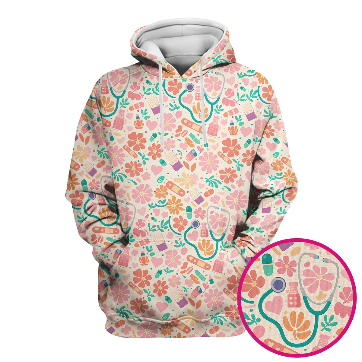 Medical Floral Nurse Scrub Top