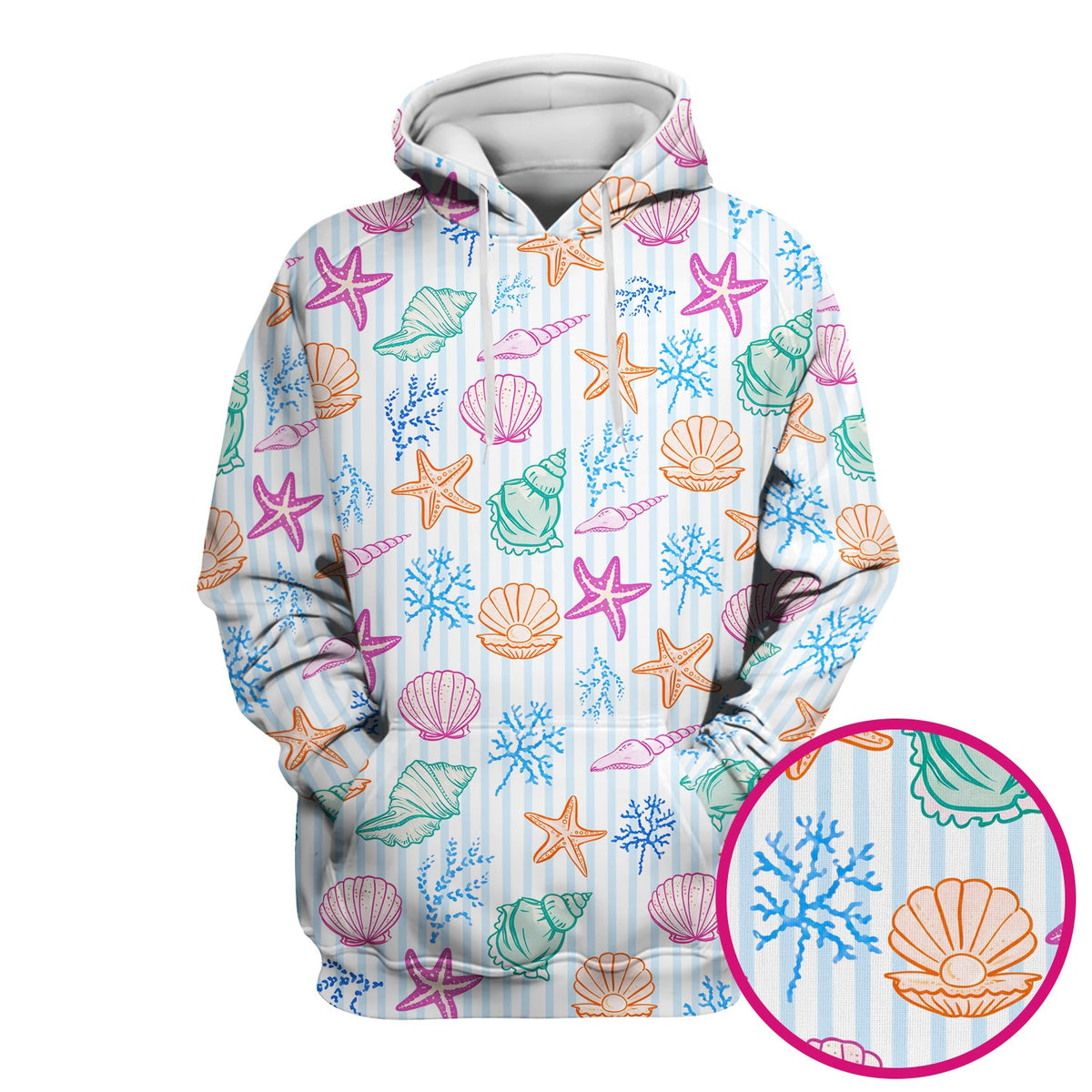 Colorful Seashell Starfish Ocean Stripe Nurse Scrub Top