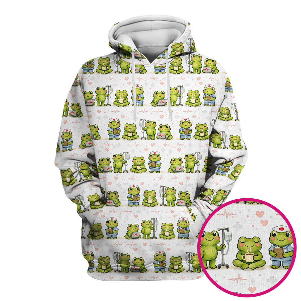 Adorable Frog Nurse Various Poses Print Scrub Top, Comfortable Scrubs for Nurses