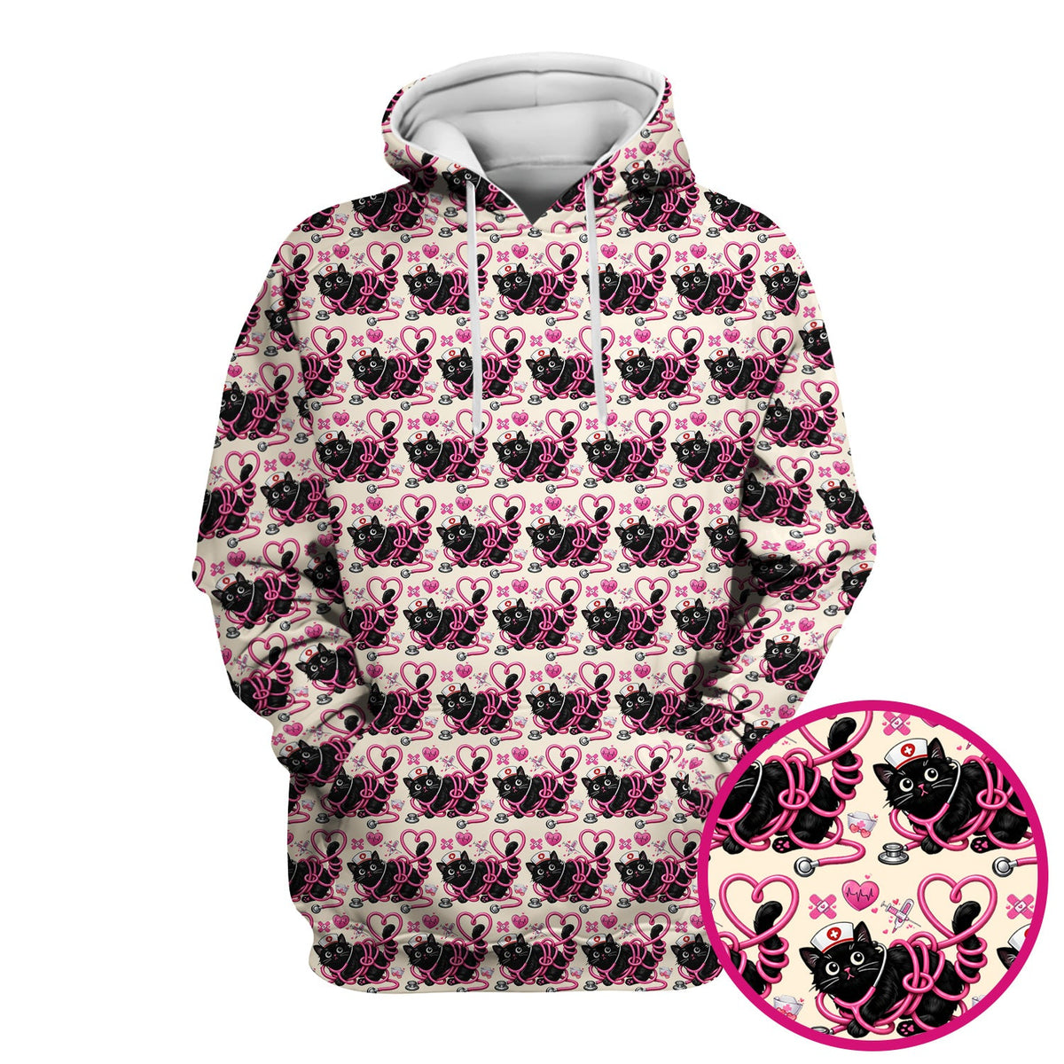 Valentine Cat Nurse Heart Scrub Top