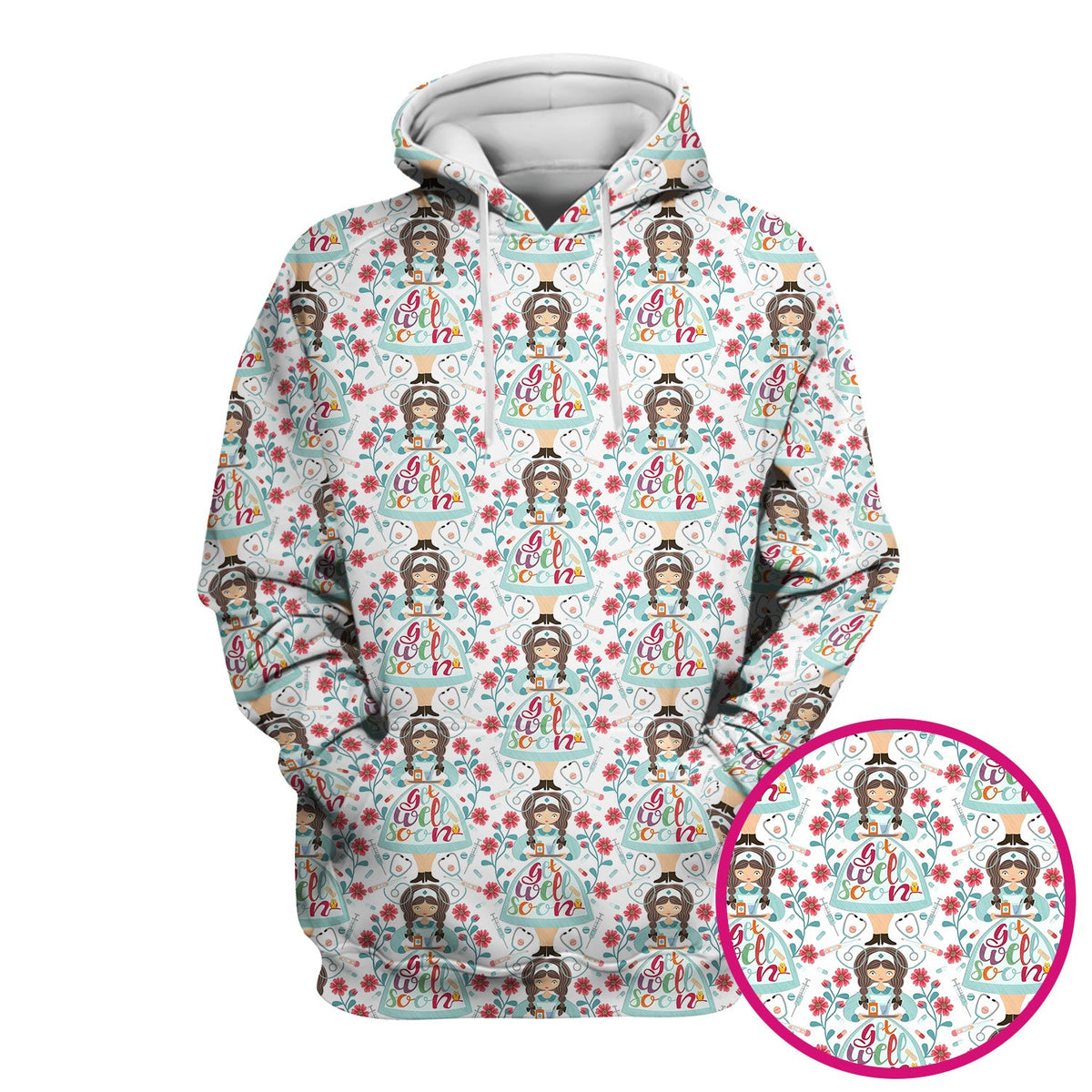 Get Well Soon Girl Floral Nurse Scrub Top