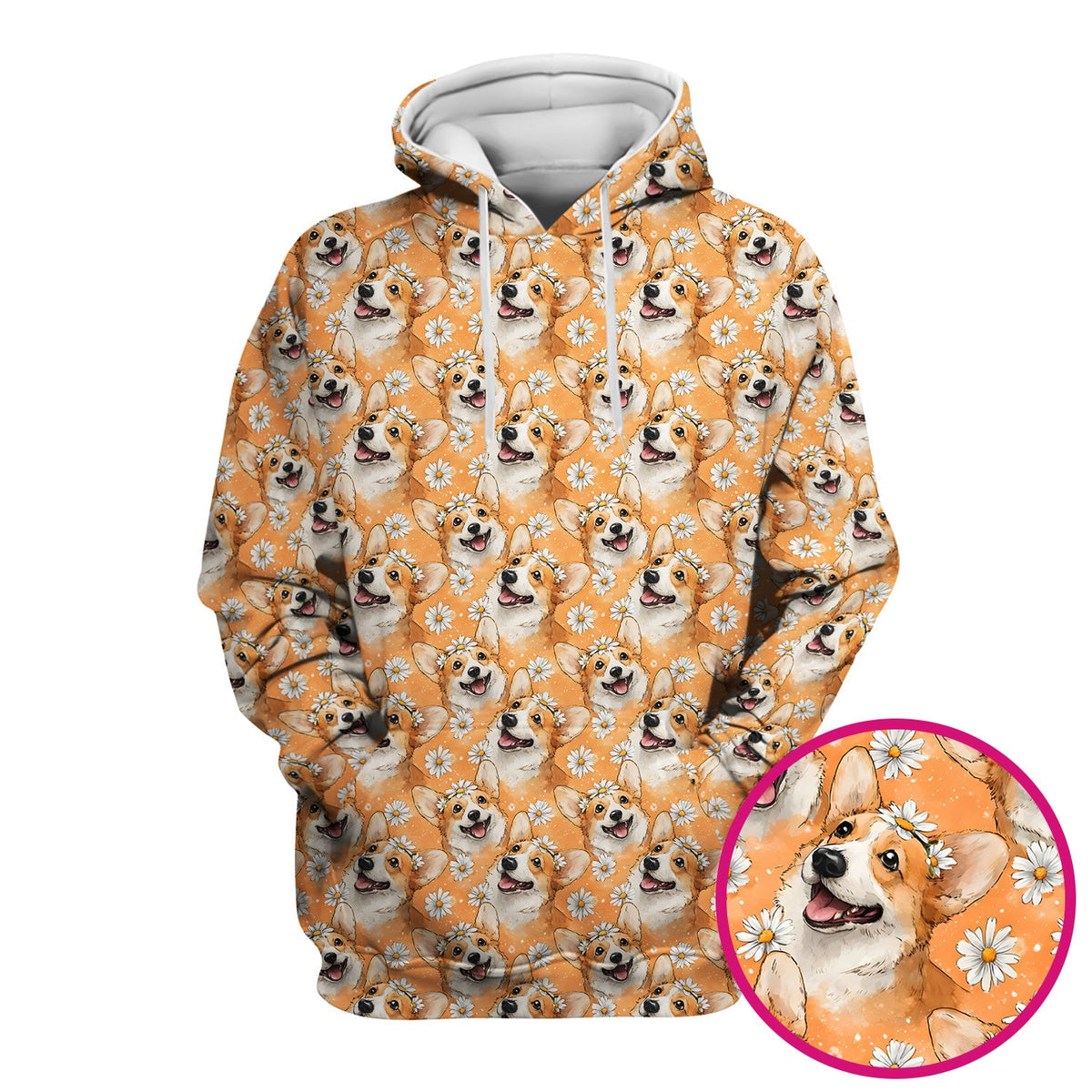 Corgi Daisy Floral Orange Nurse Scrub Top