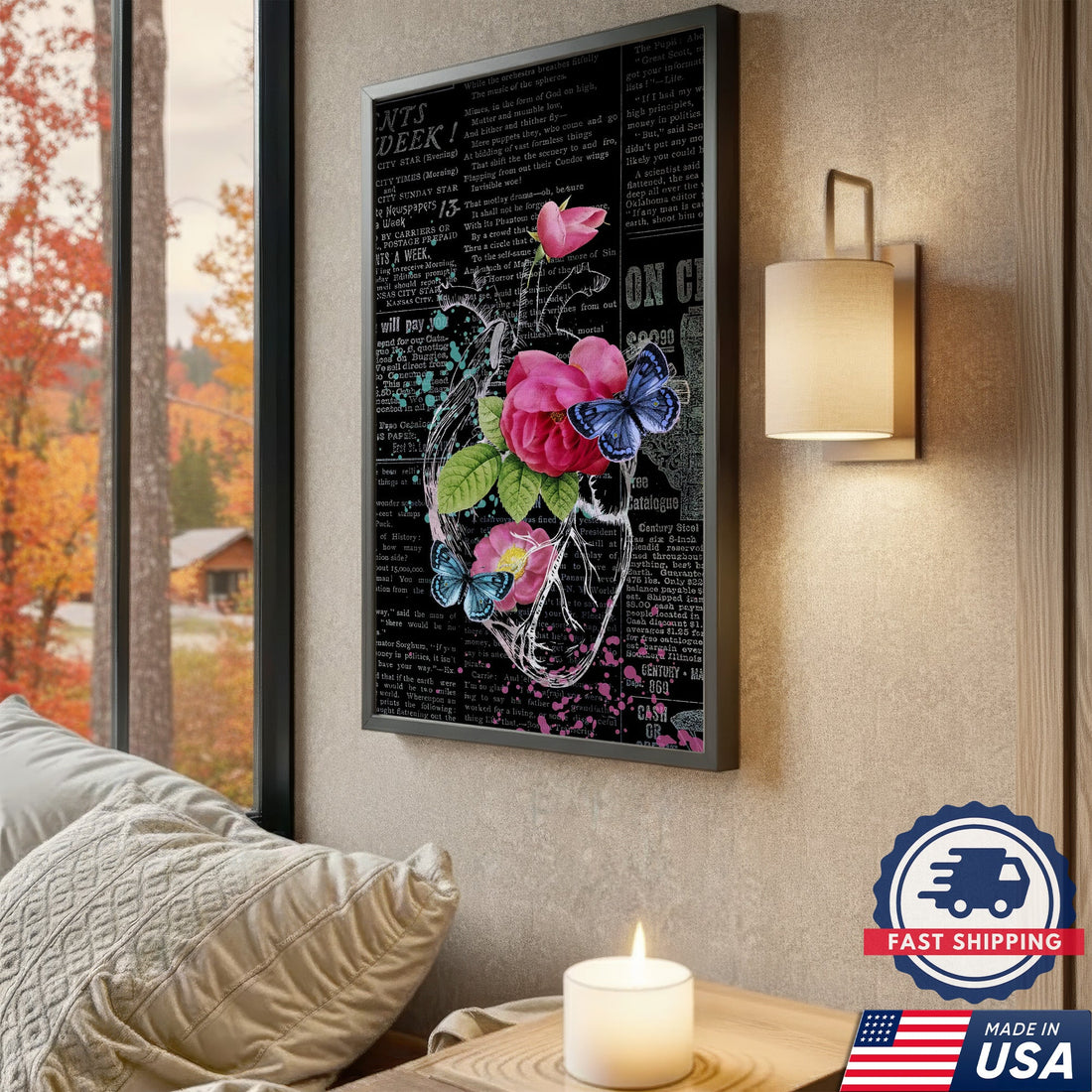 Romantic Rose Butterfly Vintage Canvas