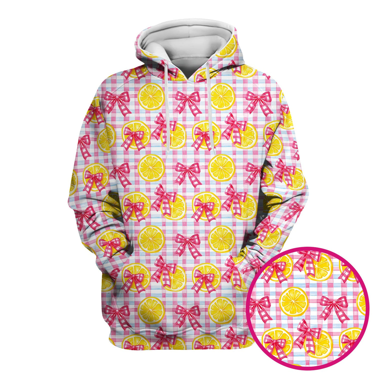 Lemon Slice Pink Bow Gingham Nurse Scrub Top