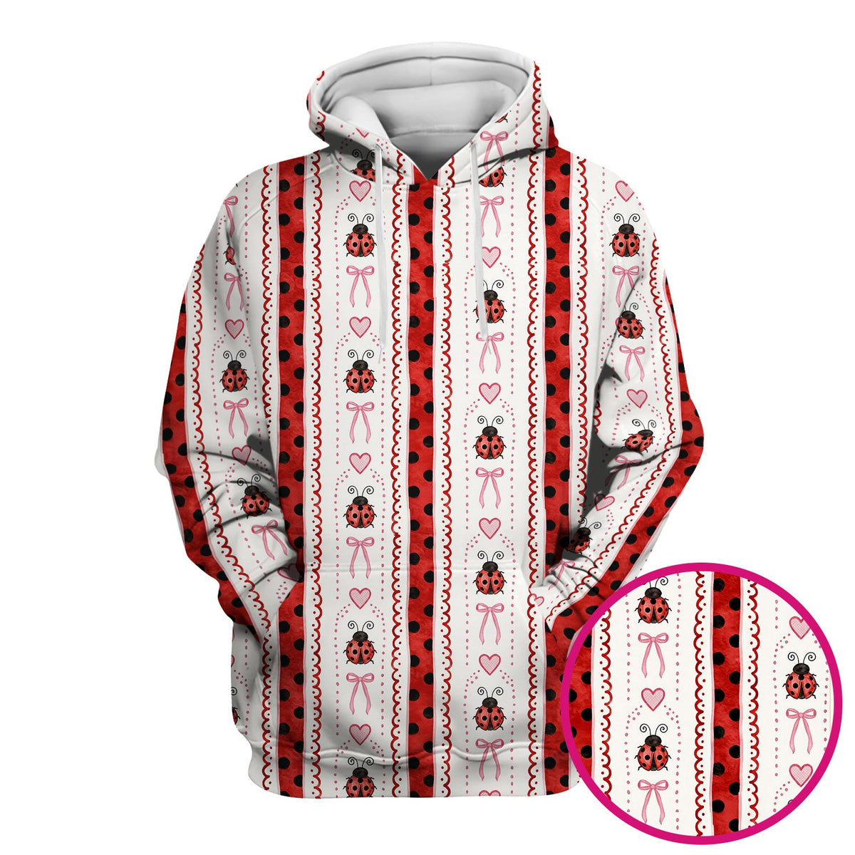 Ladybug Heart Bow Stripe Nurse Scrub Top