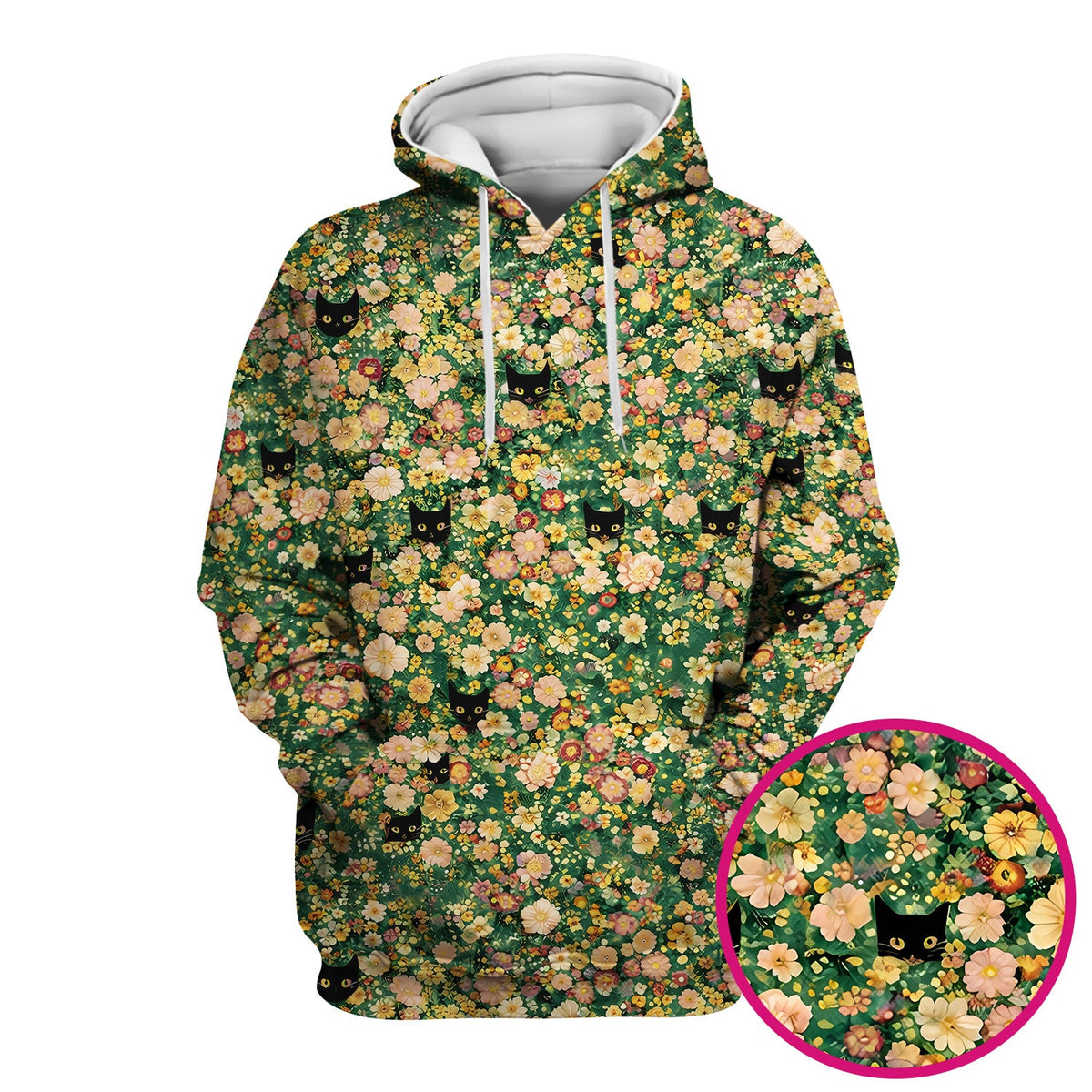 Cute Black Cat Floral Garden Nurse Scrub Top