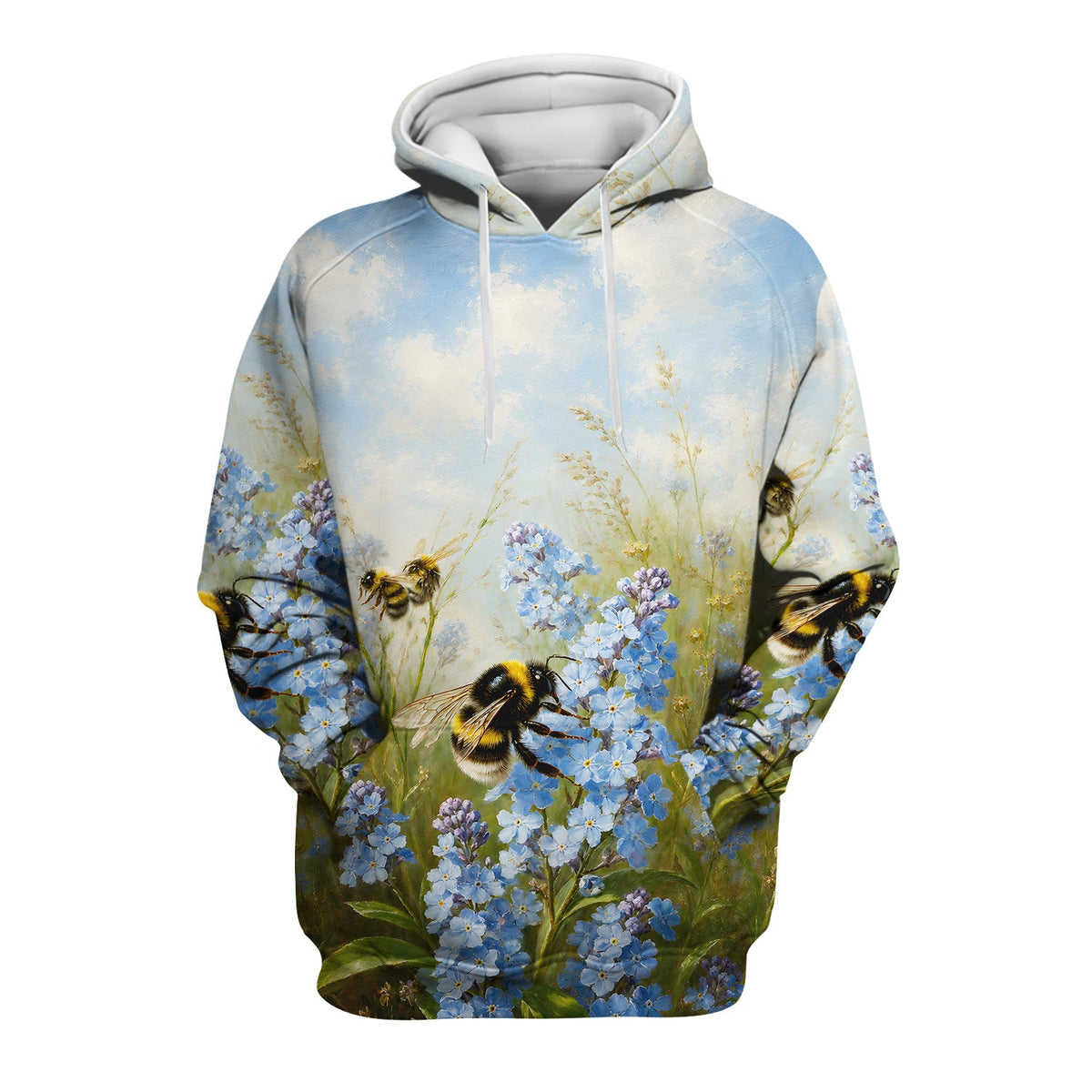 Whimsical Bumblebee Blue Blossom Nurse Scrub Top