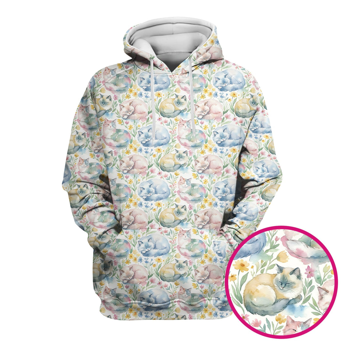 Dreamy Sleeping Cat Floral Nurse Scrub Top