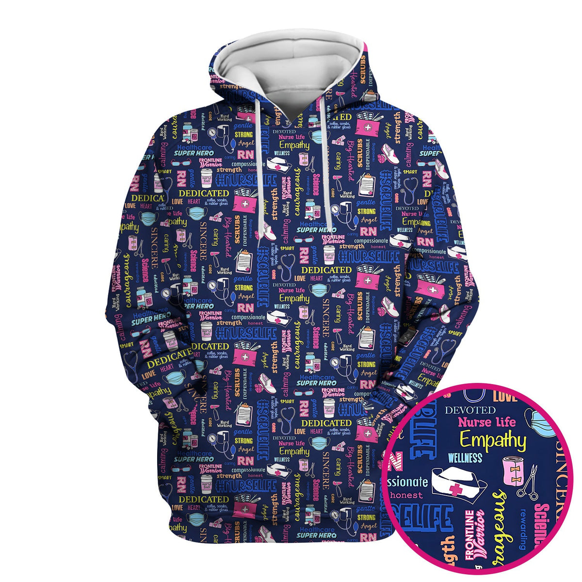 Colorful Nurse Life Typography Print Scrub Top, Breathable Fabrics Nursing Uniform