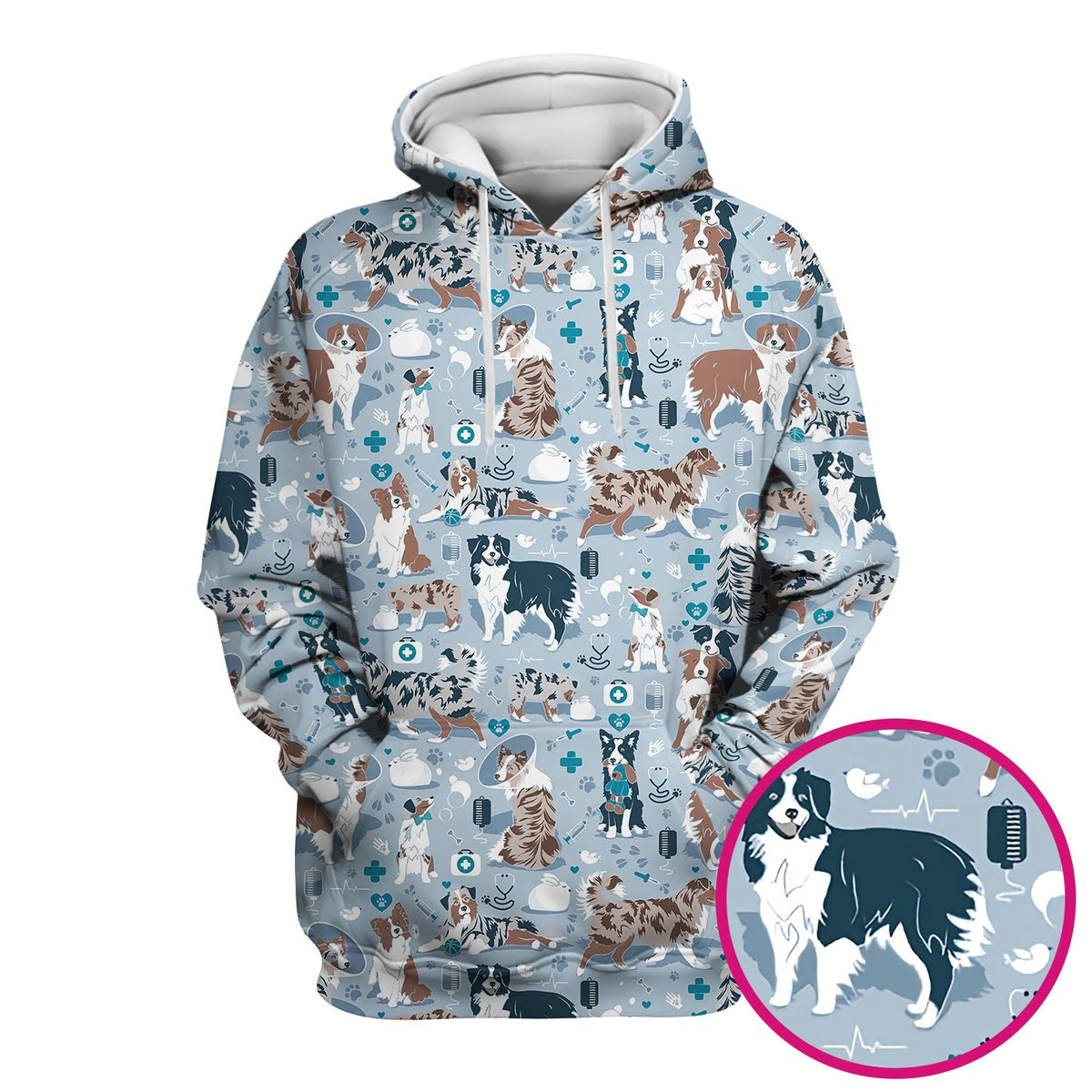 Cute Dog Pattern Veterinary Scrub Top, Breathable Fabrics Nursing Uniform
