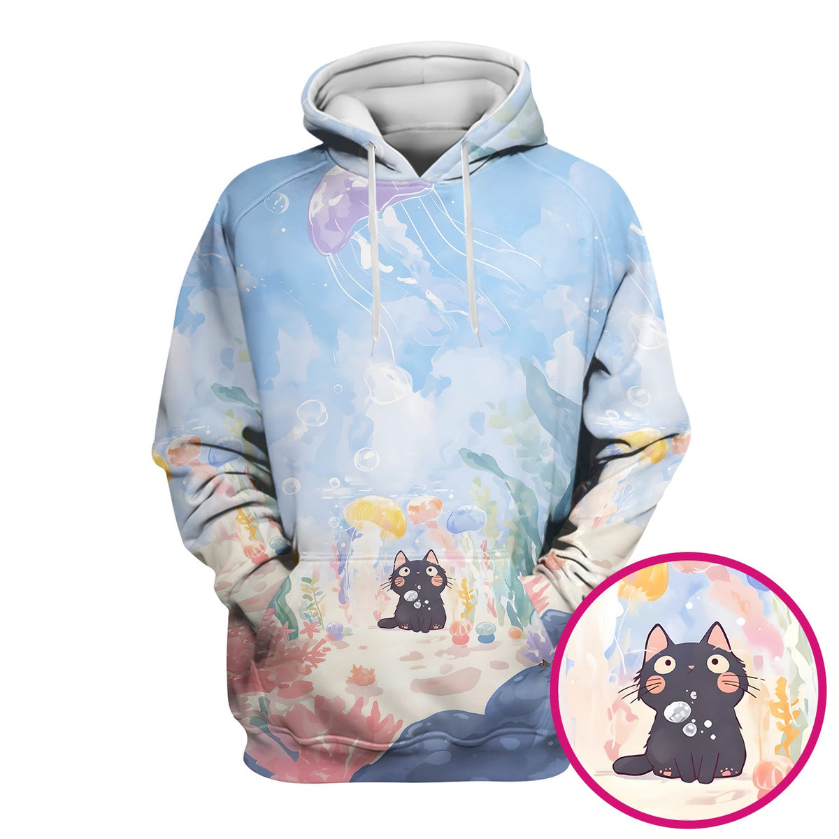Underwater Black Cat Jellyfish Nurse Scrub Top