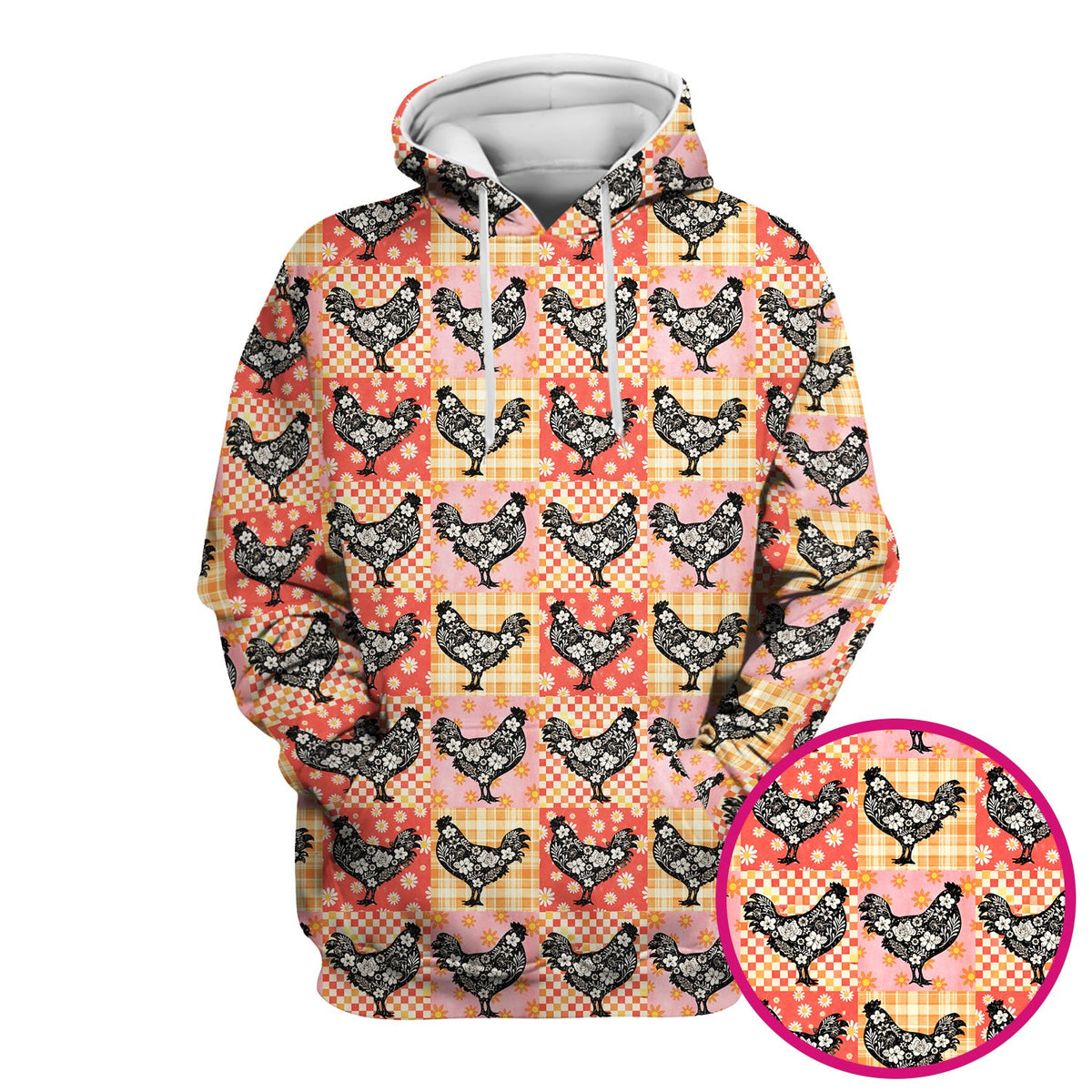 Floral Chicken Patchwork Nurse Scrub Top