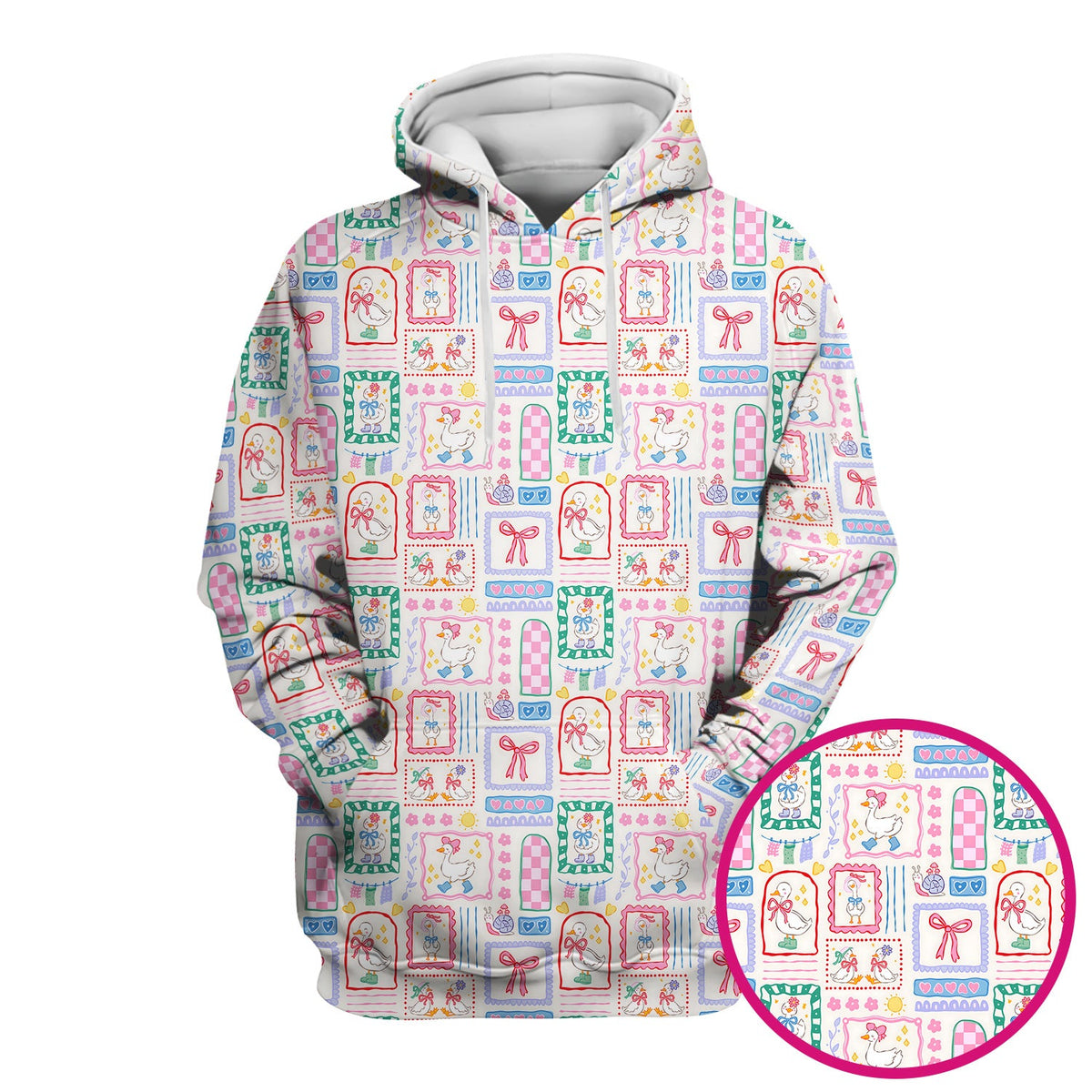 Adorable Goose Ribbon Patchwork Frame Nurse Scrub Top