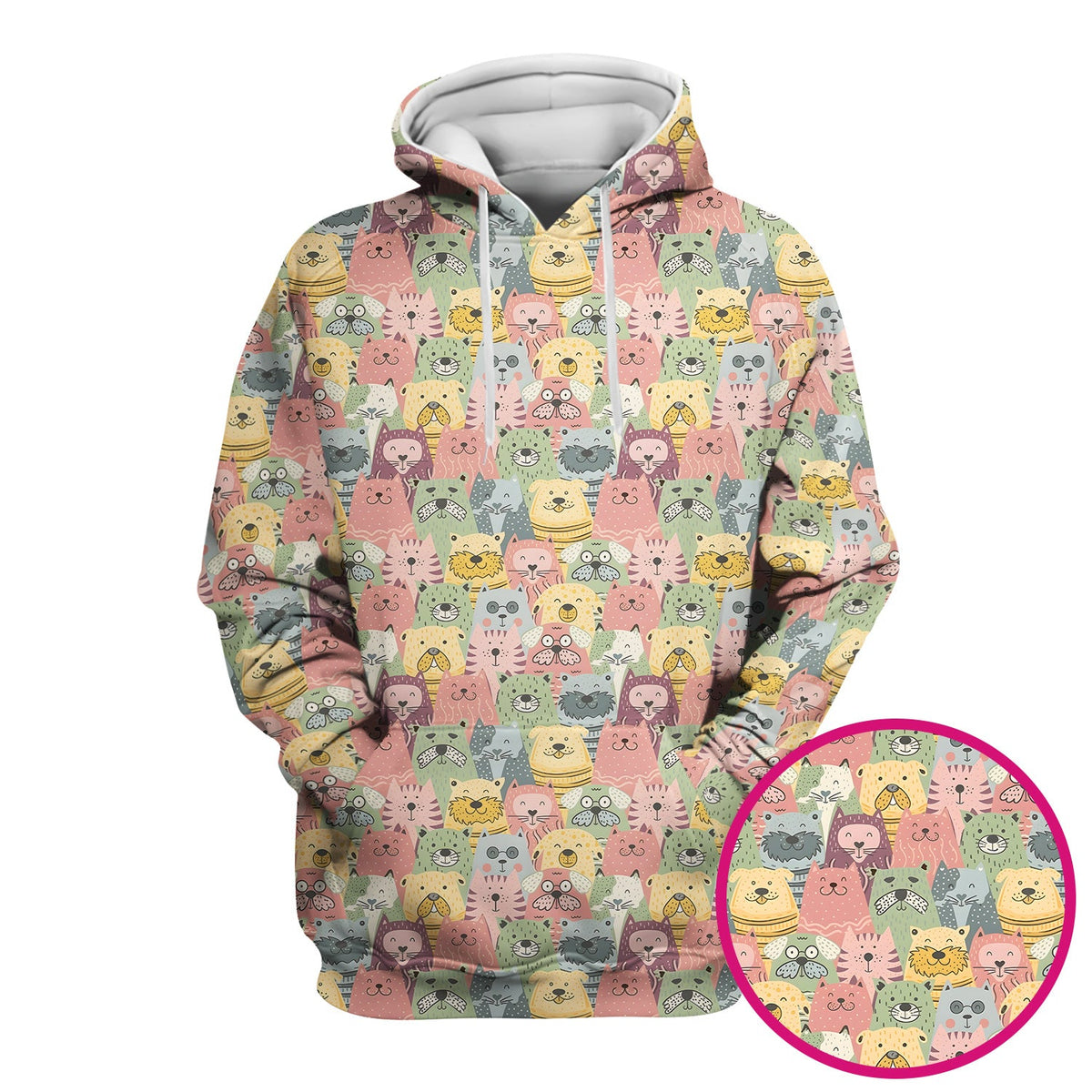 Cartoon Cat And Dog Faces Nurse Scrub Top